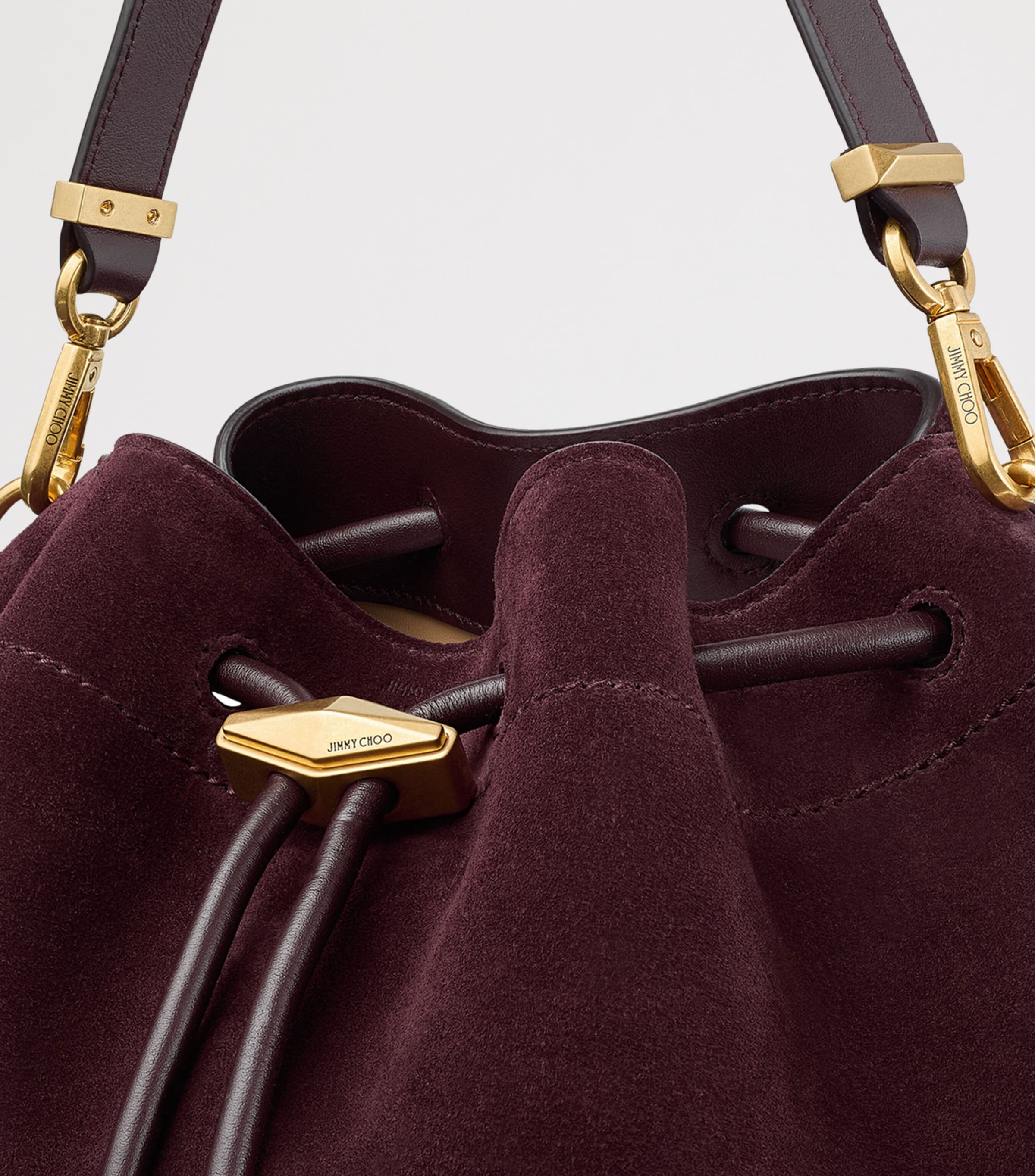 Medium Suede Cinch Shoulder Bag DEEP MERLOT/GOLD Image 5