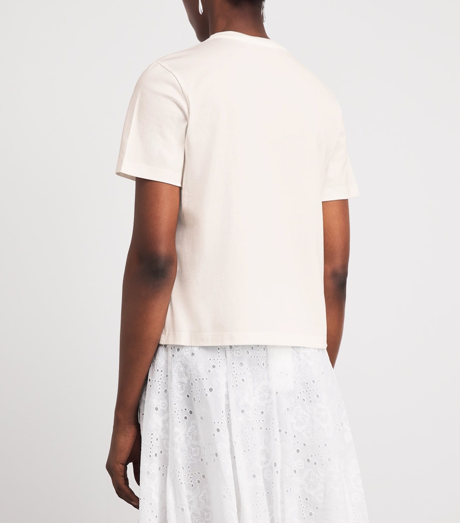 Tory Burch Womens Cotton Floral Appliqué T-Shirt Snw Wht/lght Pik Image 5