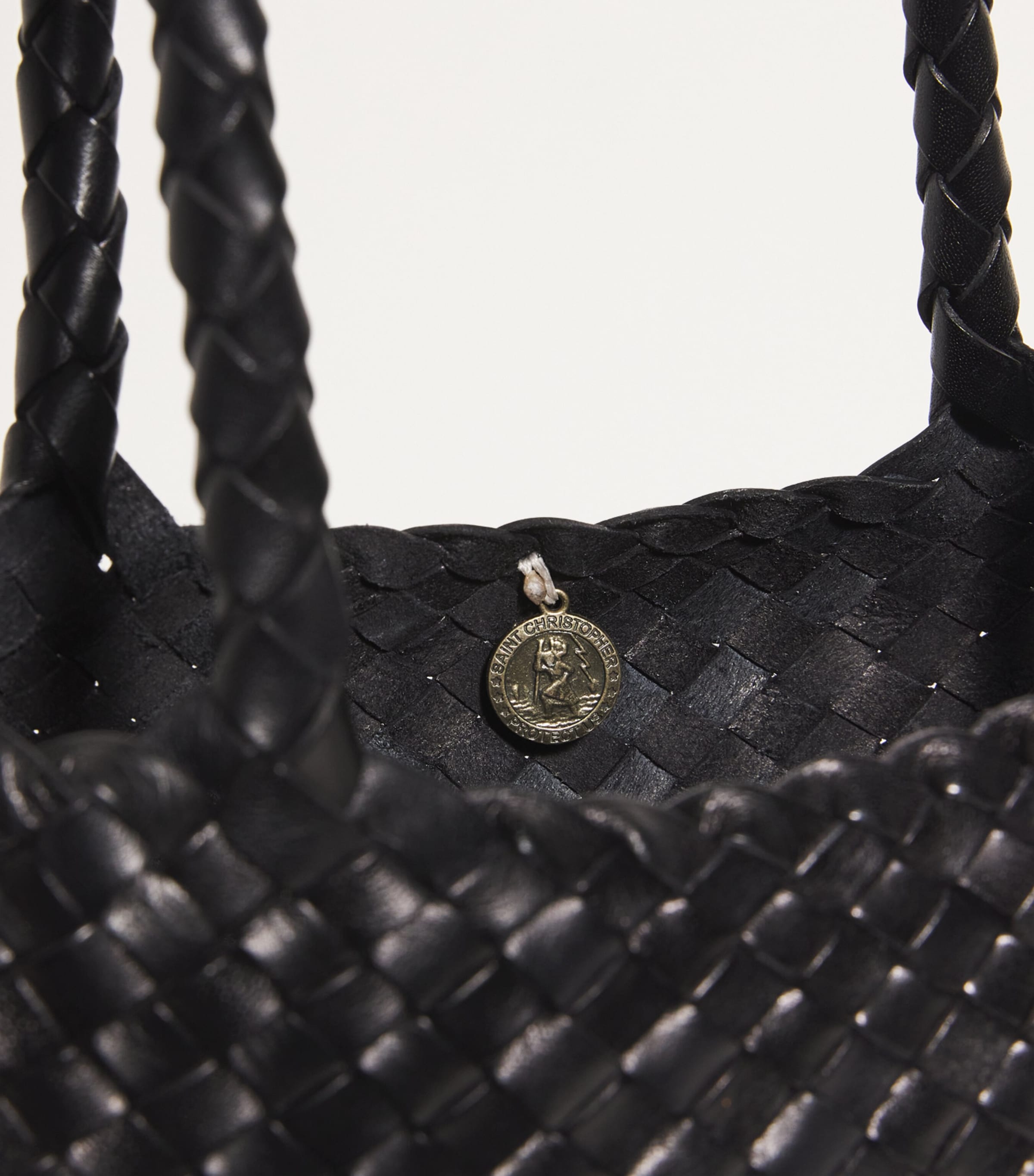 DRAGON DIFFUSION Black Large Leather Woven Santa Croce Tote Bag