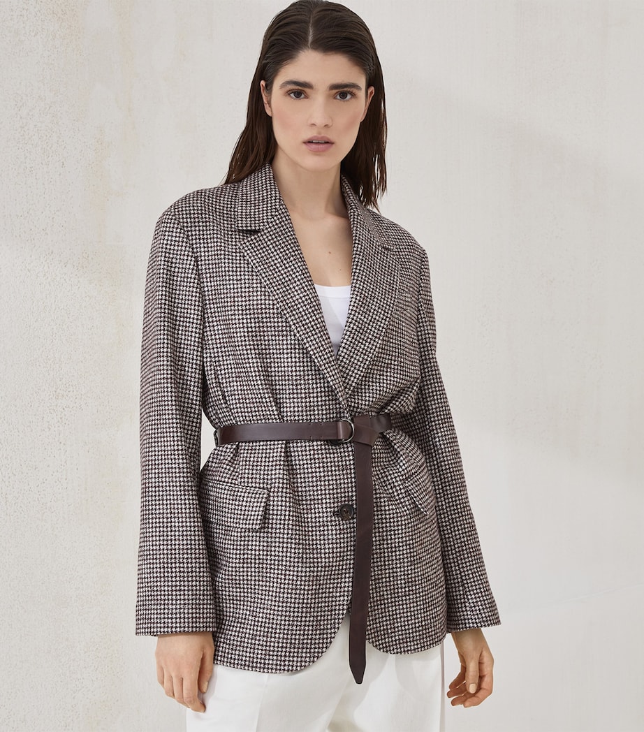 Wool-Alpaca Houndstooth Belted Blazer C007 Image 2