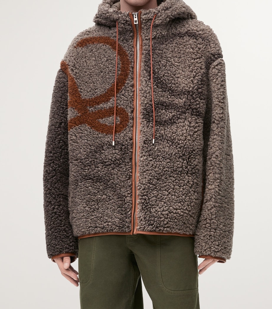 LOEWE Mens Fleece Hooded Jacket Beige/khaki Green Image 3