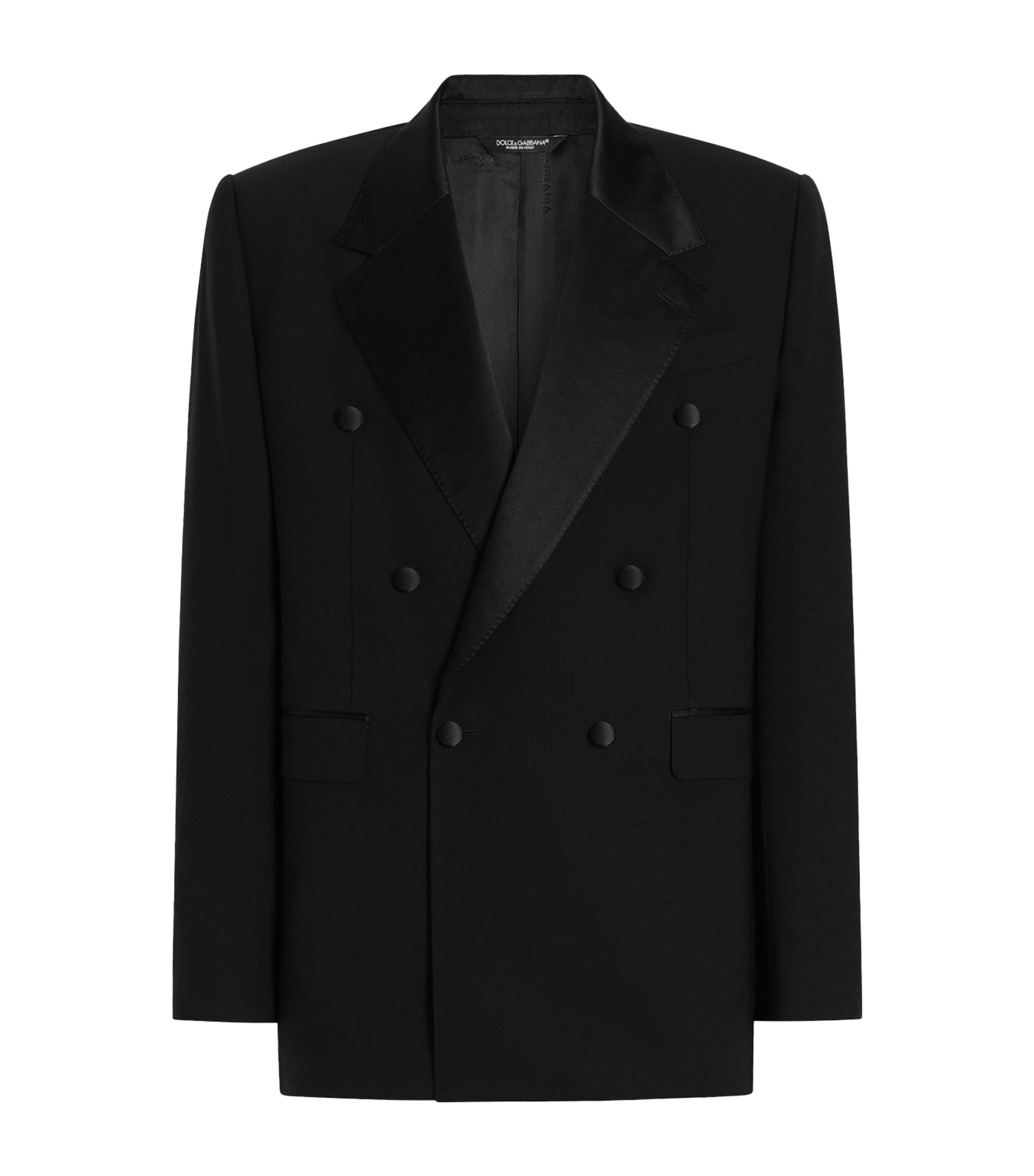 Dolce&Gabbana Mens Virgin Wool-Silk Double-Breasted Blazer Black Image 1