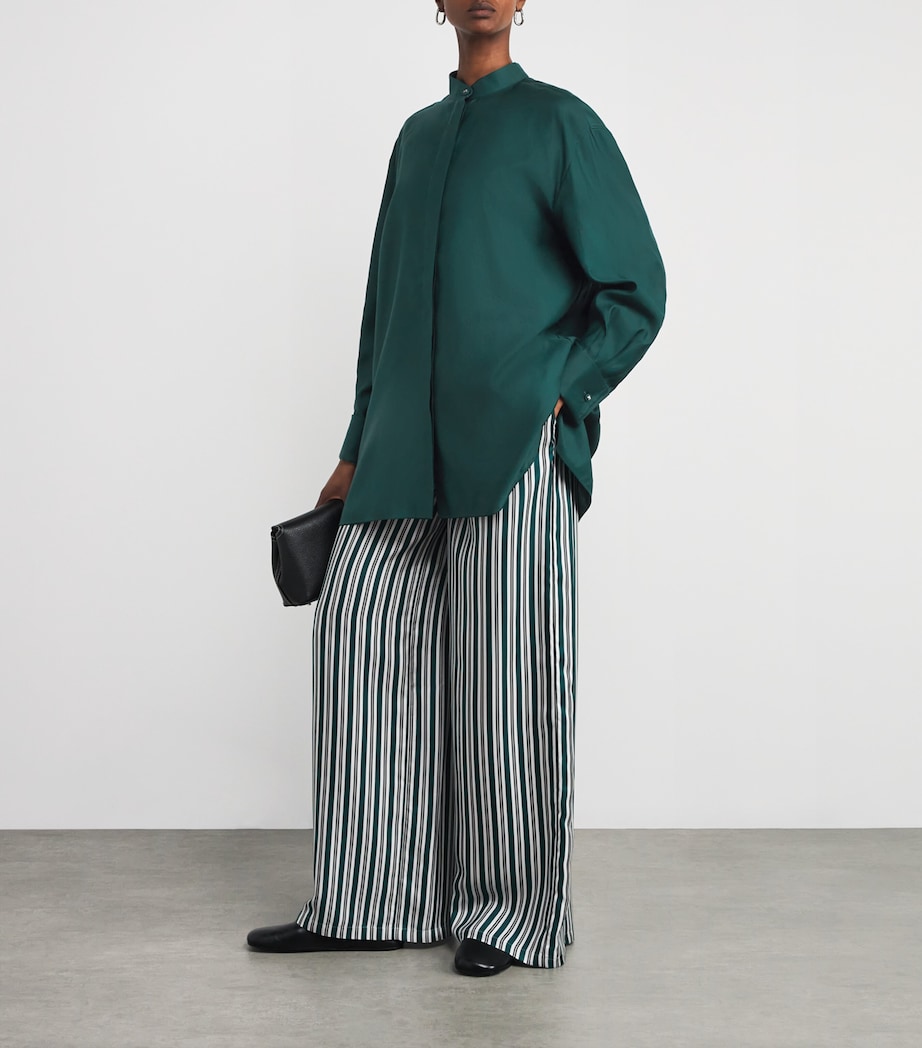 Cotton Satin Oversized Shirt DARK GREEN Image 2