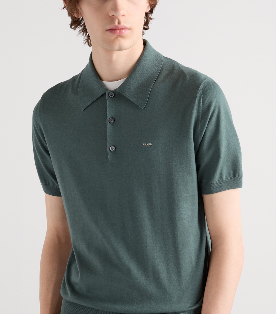 Prada Mens Wool Logo Polo Shirt Green Image 4