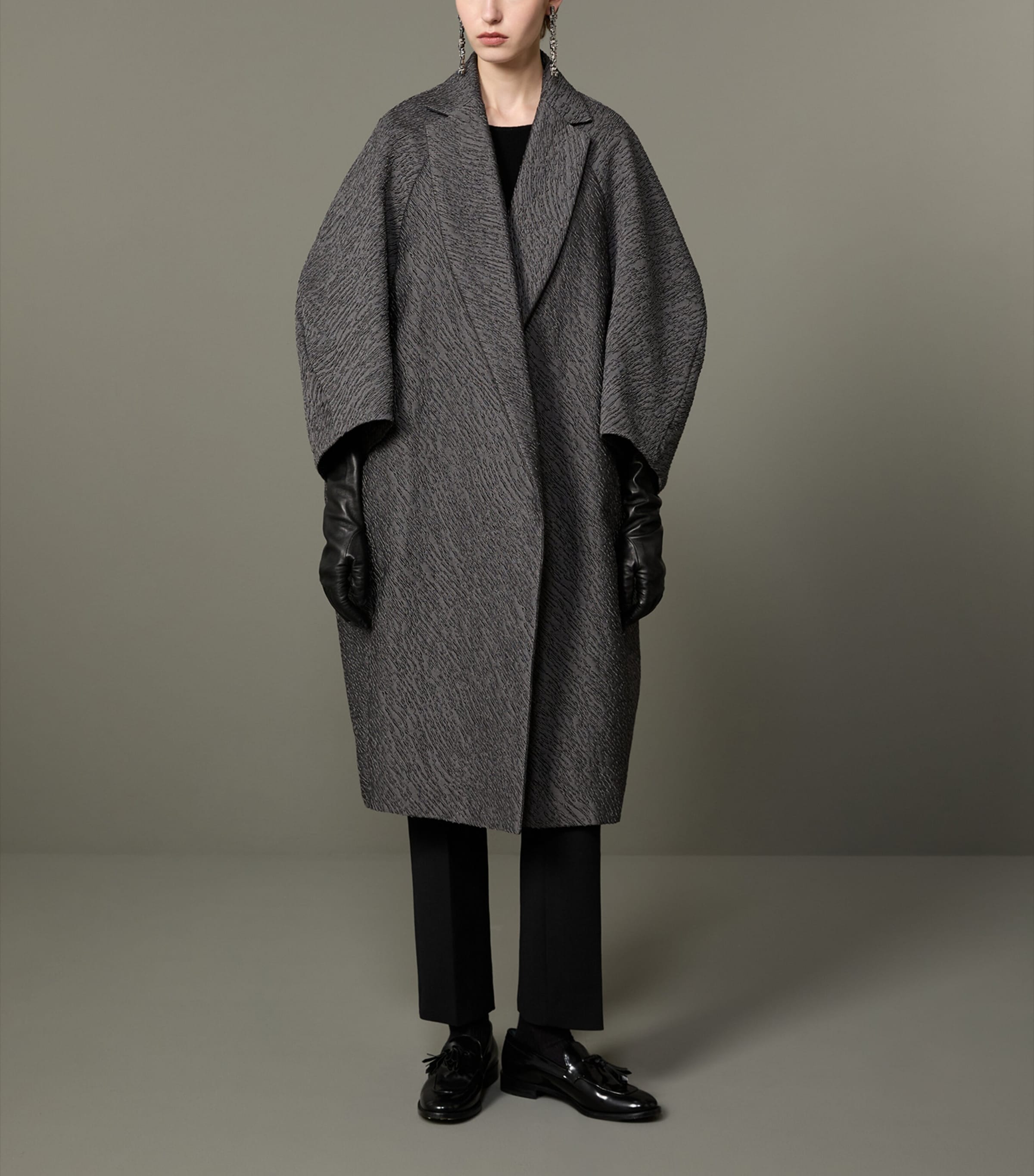 Max Mara Womens Wool-Blend Jacquard Cape Coat Medium Grey Image 2