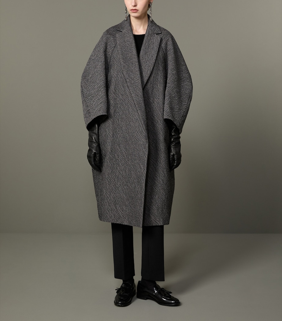 Max Mara Womens Wool-Blend Jacquard Cape Coat Medium Grey Image 2