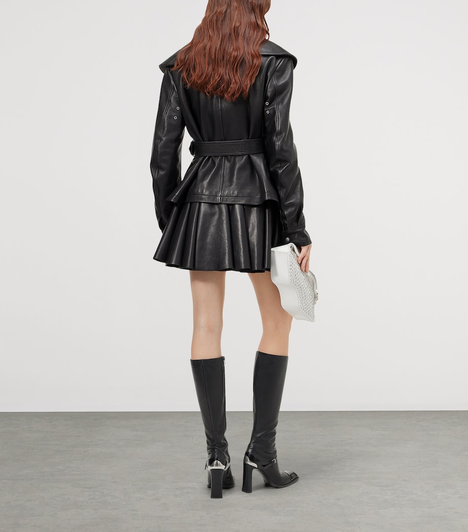 McQueen Womens Waterfall-Collar Leather Jacket Image 3