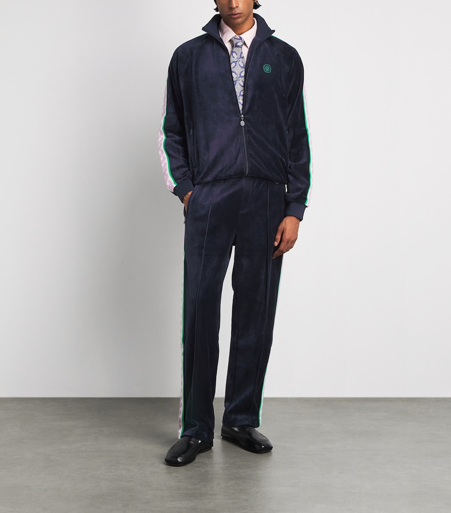 Drôle de Monsieur Mens Velour Embroidered Track Jacket Navy Image 2