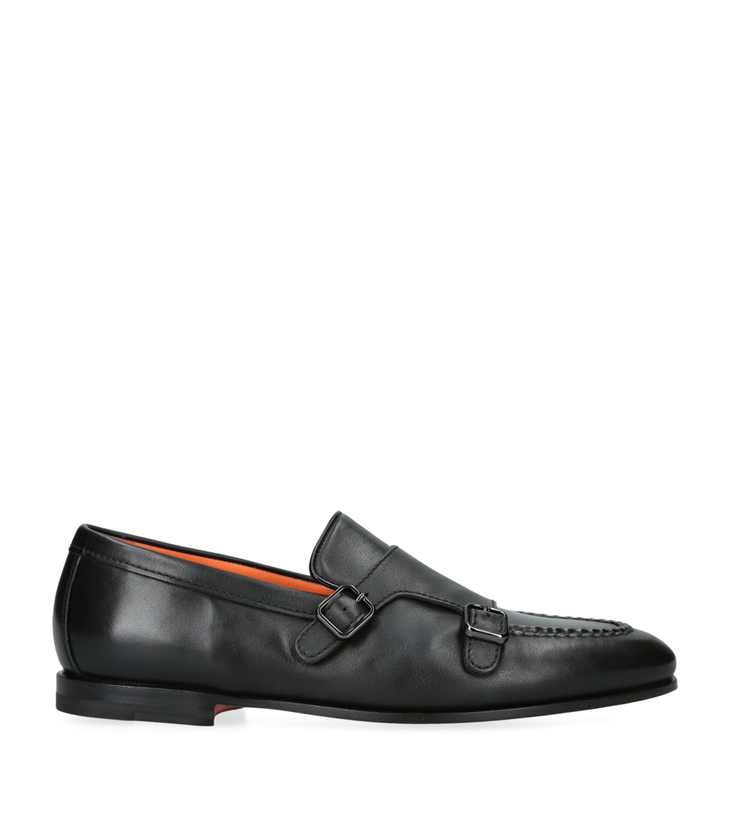 Santoni Leather Carlos Double-Strap Monk Shoes Black Image 1