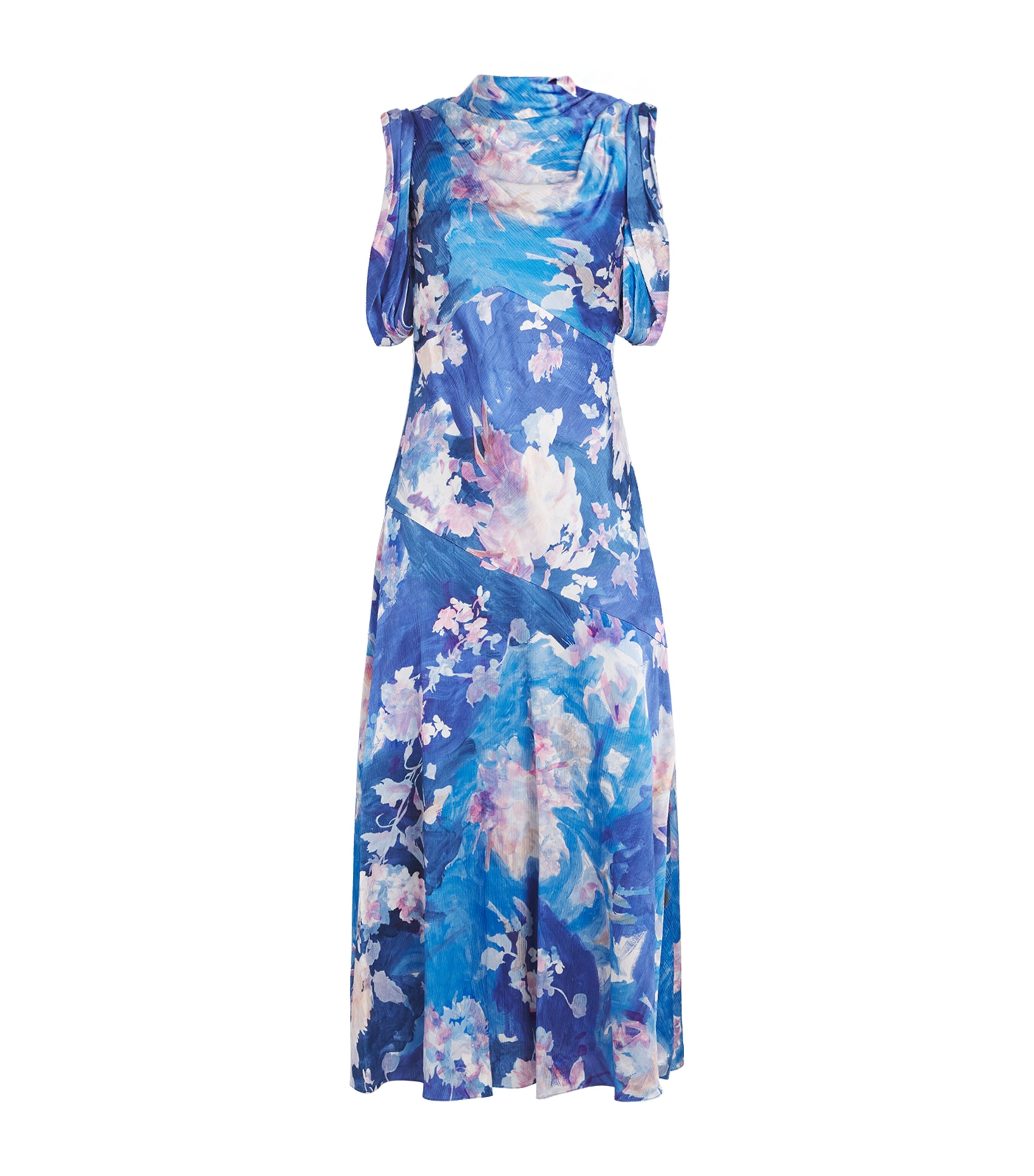Erdem Floral Draped Midi Dress In Blue