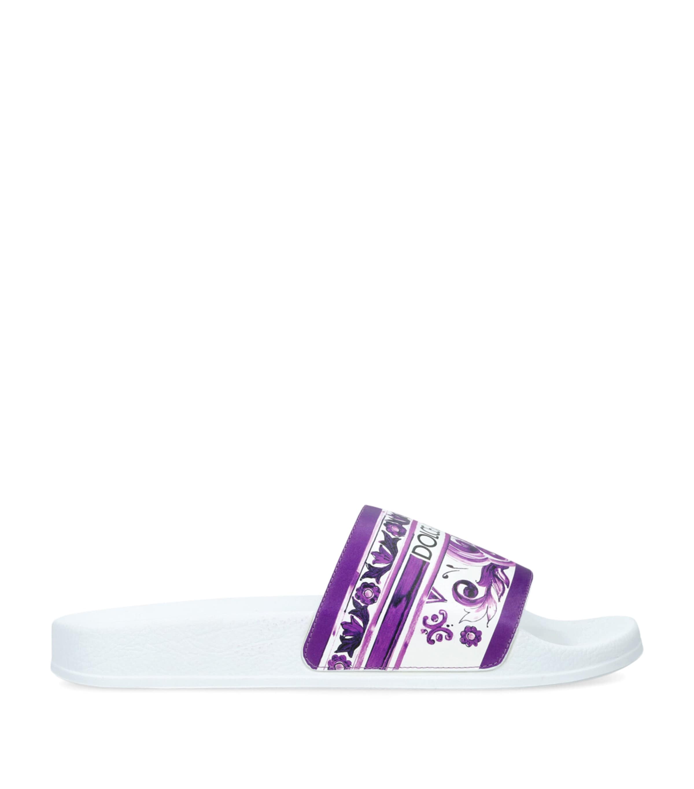 Dolce & Gabbana Majolica Leather Slides In White