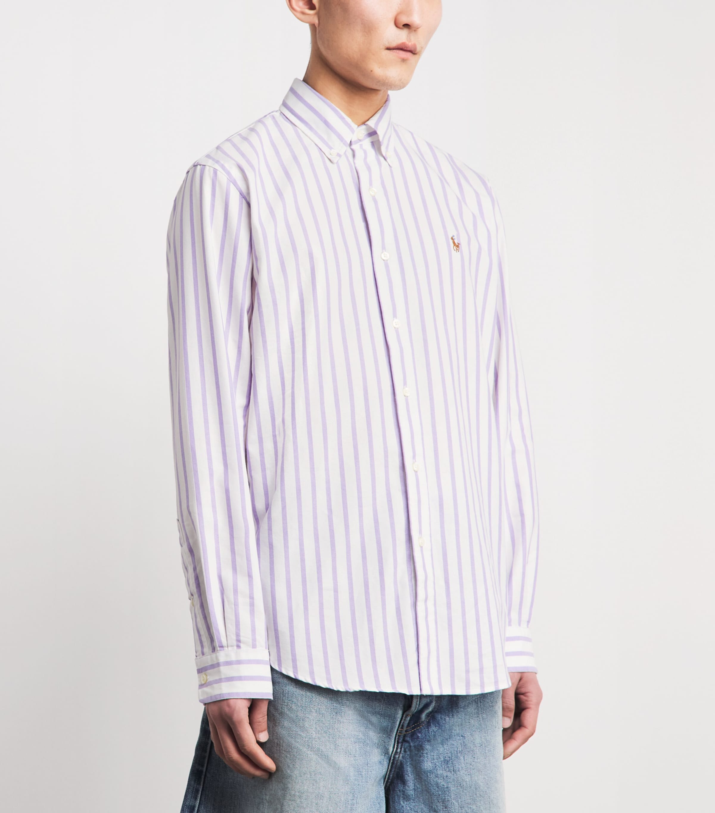 Polo Ralph Lauren Mens Custom Fit Stripe Oxford Shirt Thistle White Image 4