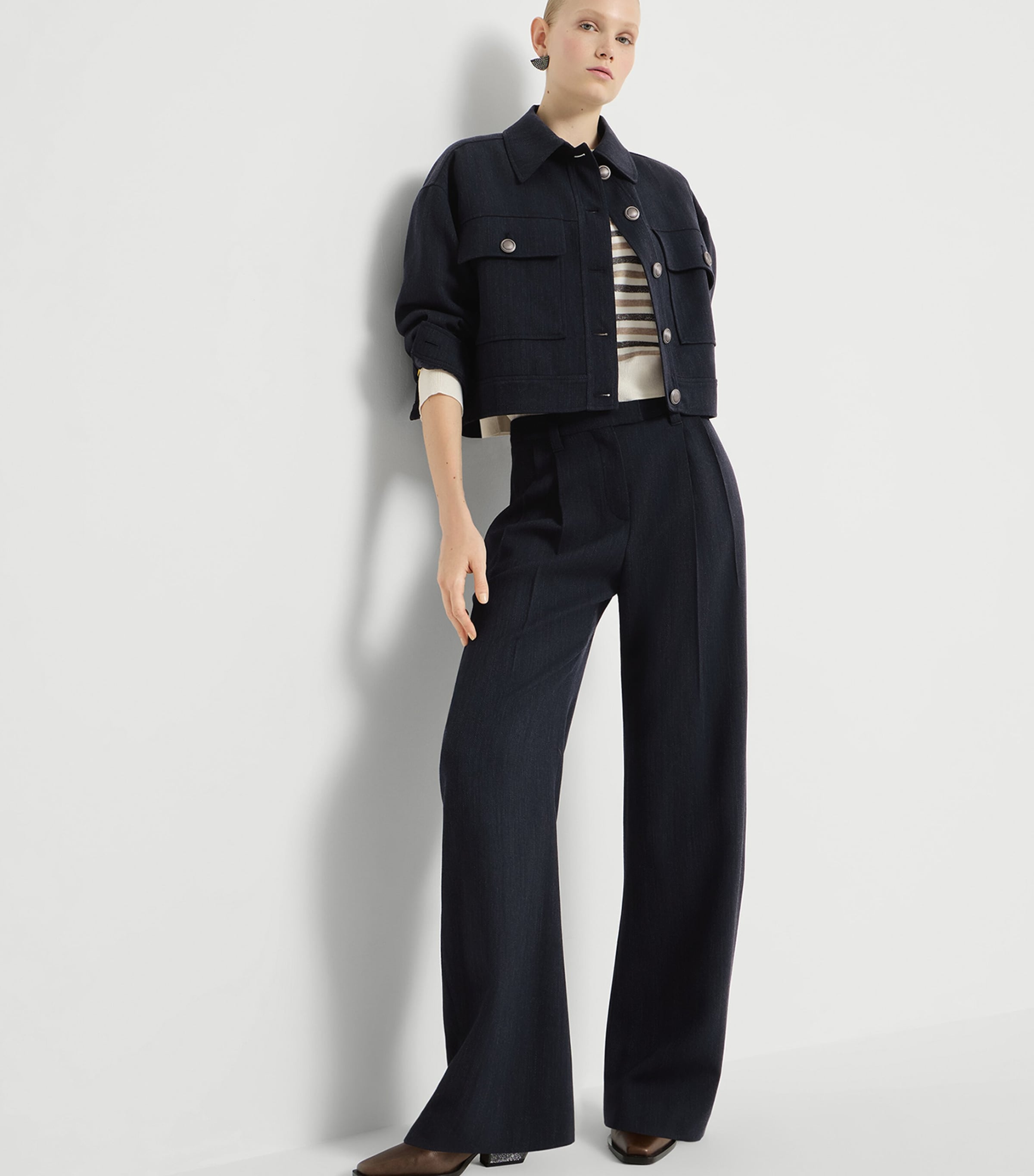 Brunello Cucinelli Womens Wool Wide-Leg Trousers Image 4