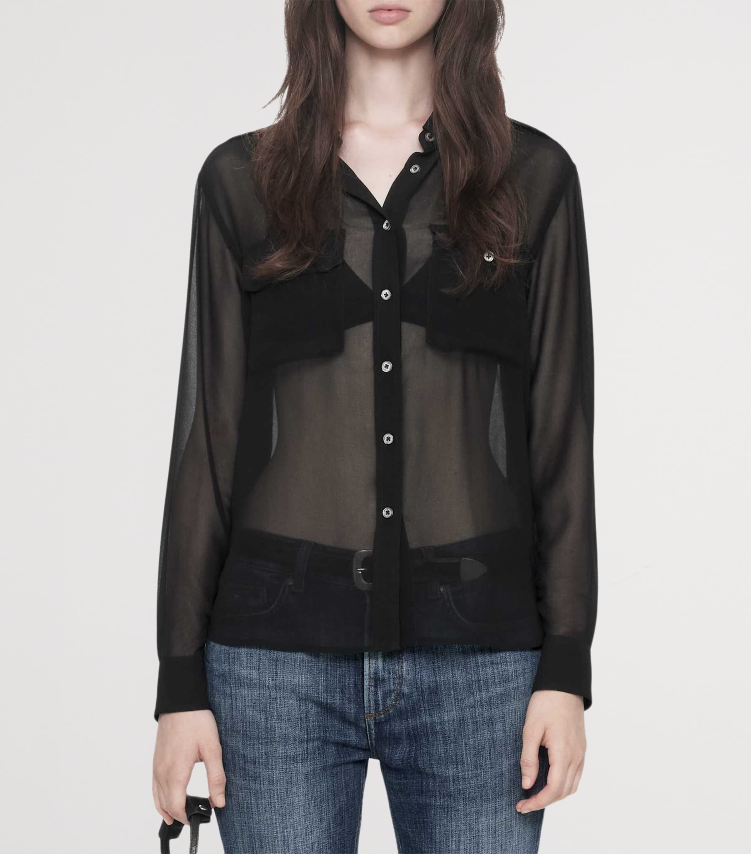 AllSaints Womens Maven Shirt Sheer Black Image 3