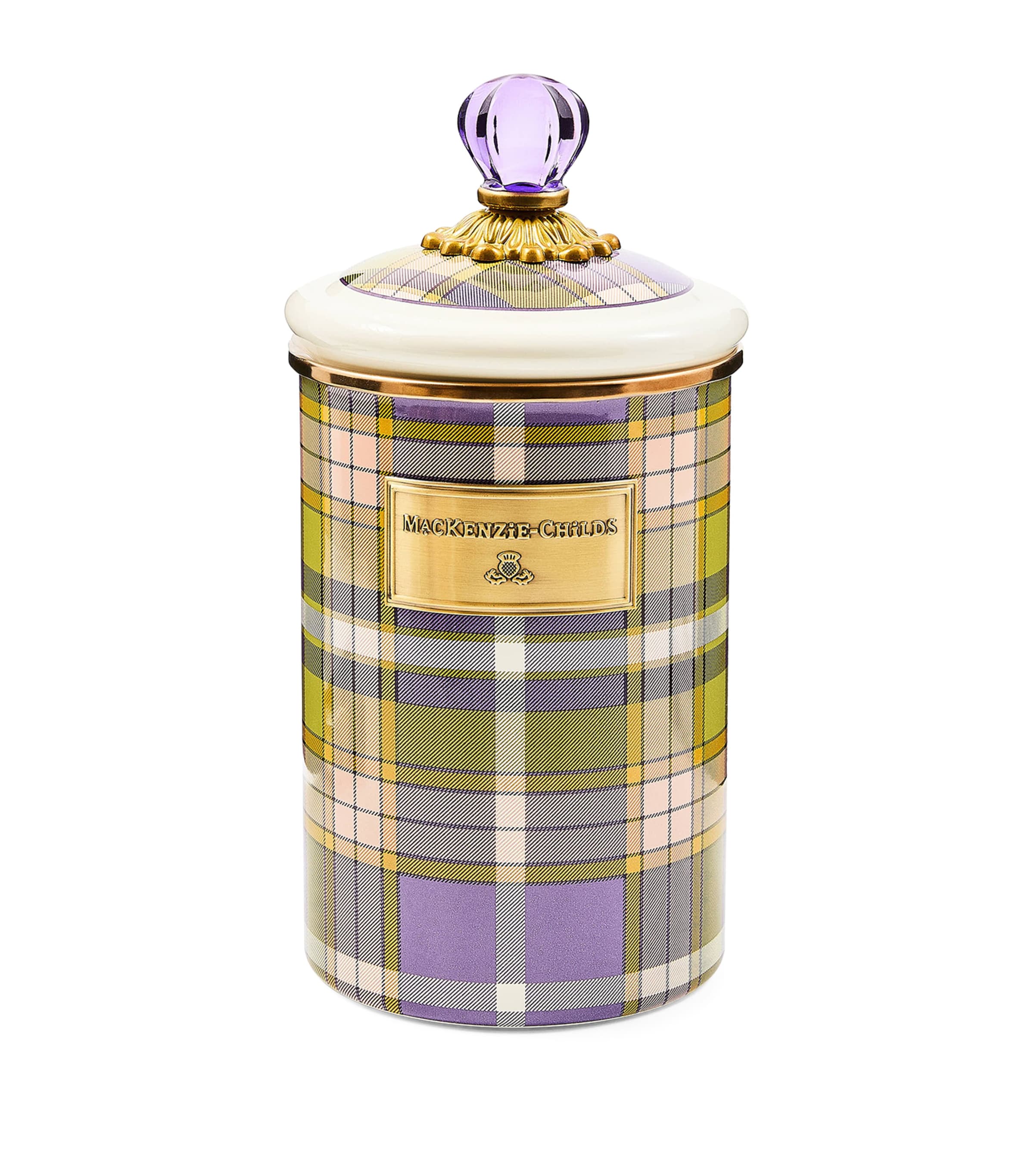 MacKenzie-Childs Large Steel Violet Check Canister (25cm) Violet Image 1