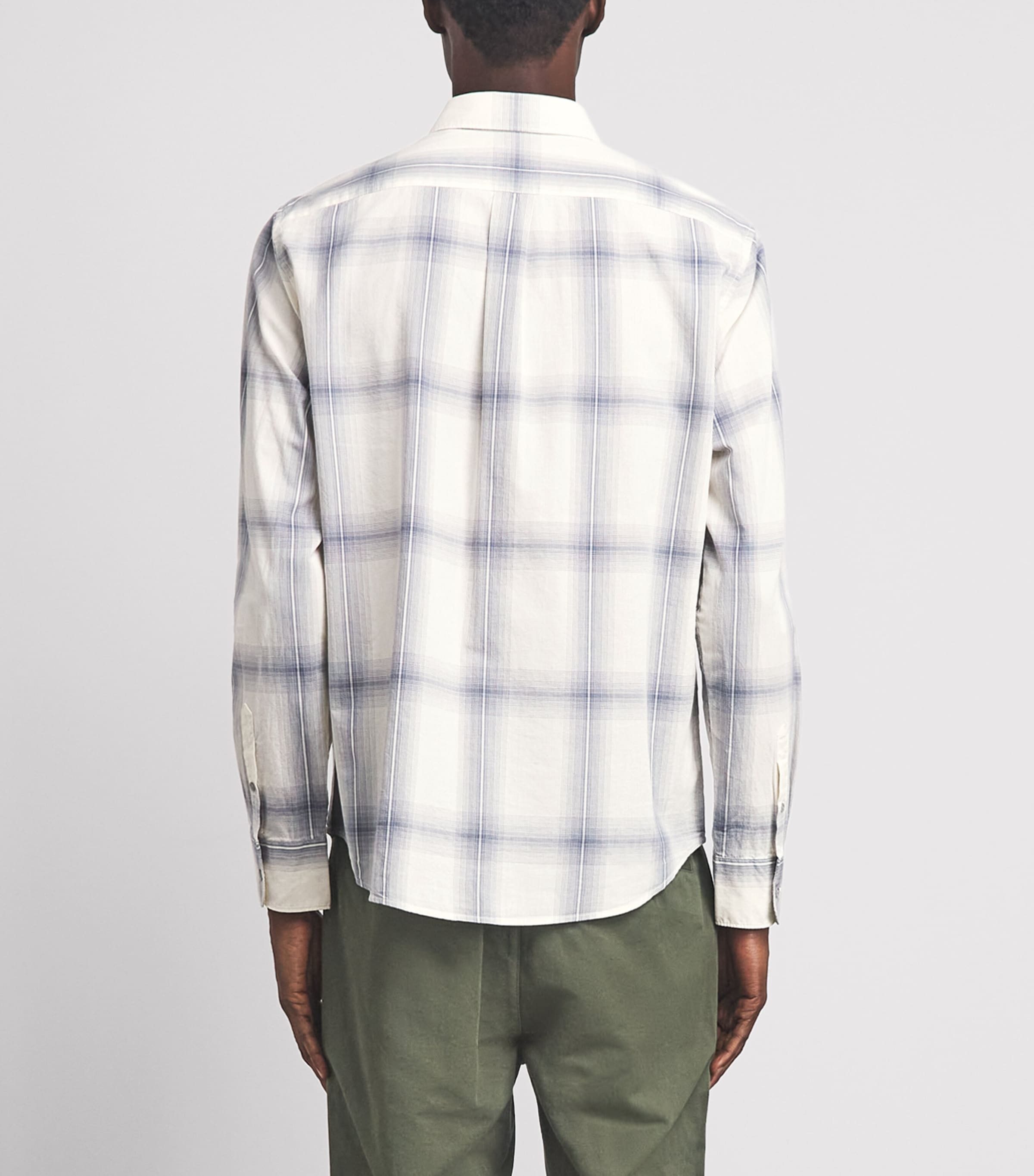 Vince Mens Cotton Check Townes Shirt Blanco/hawk Blue Image 5