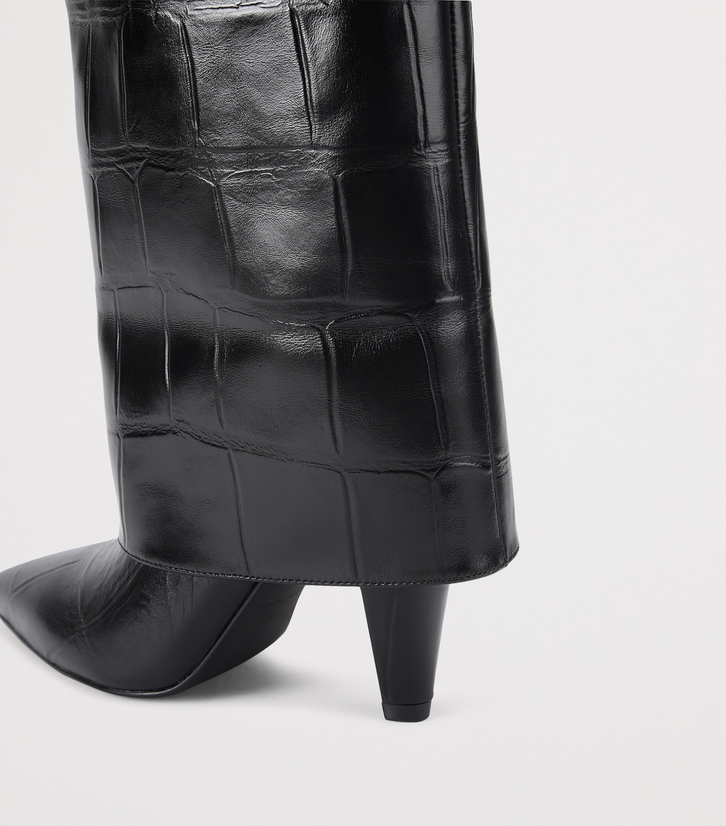 Kurt Geiger London Leather Fold Over Knee-High Boots Black Image 3