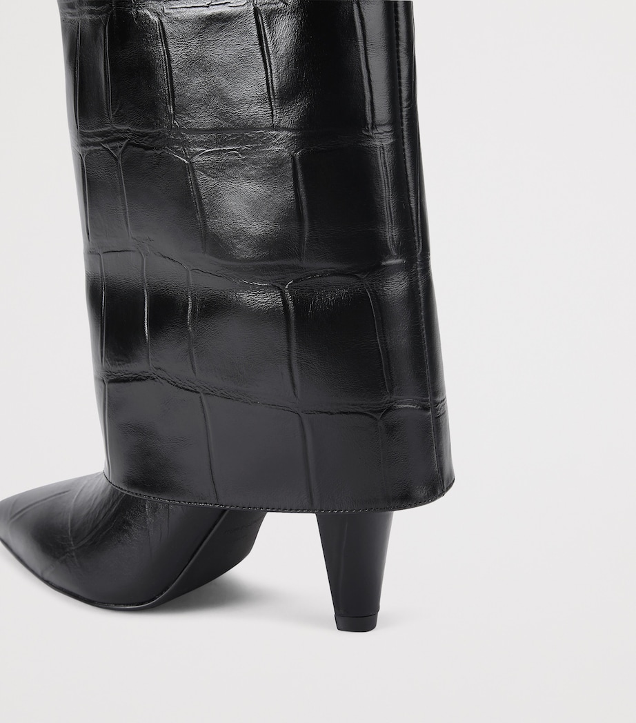 Leather Fold Over Knee-High Boots BLACK Image 3