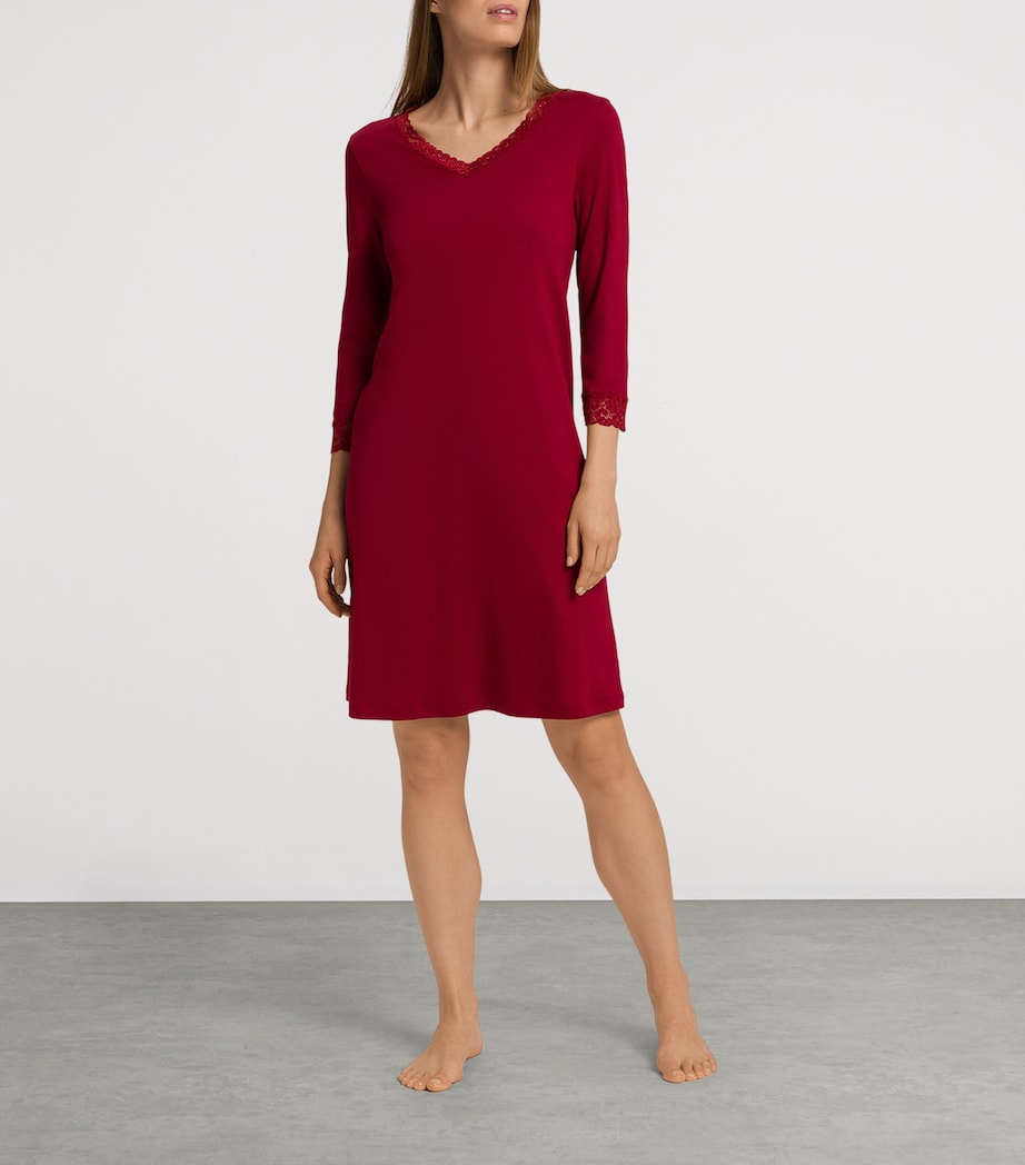 Cotton Cropped-Sleeve Nightdress RED DAHLIA Image 5