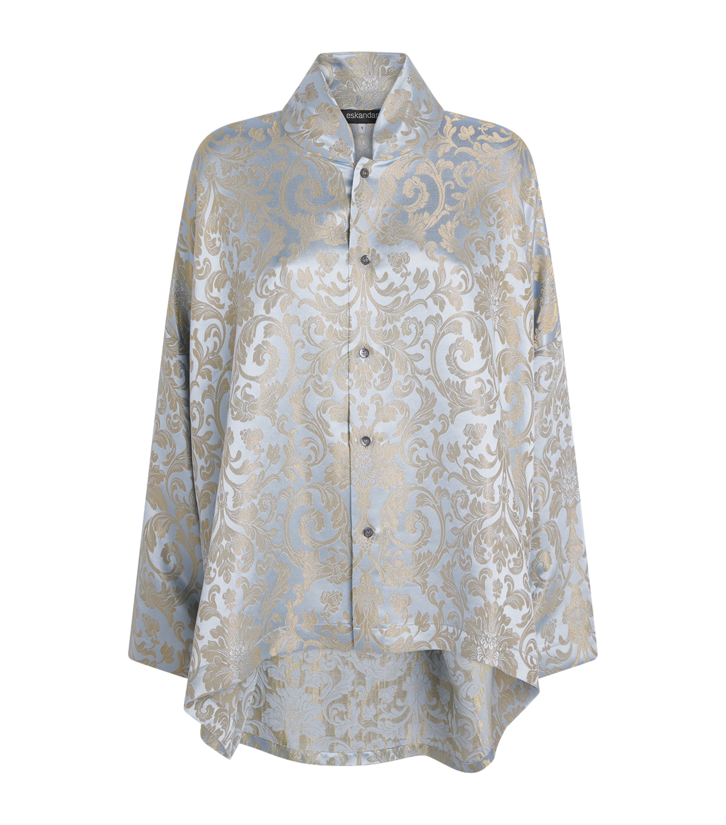 Eskandar Womens Metallic Stand-Collar Shirt Brgtnbl Image 1