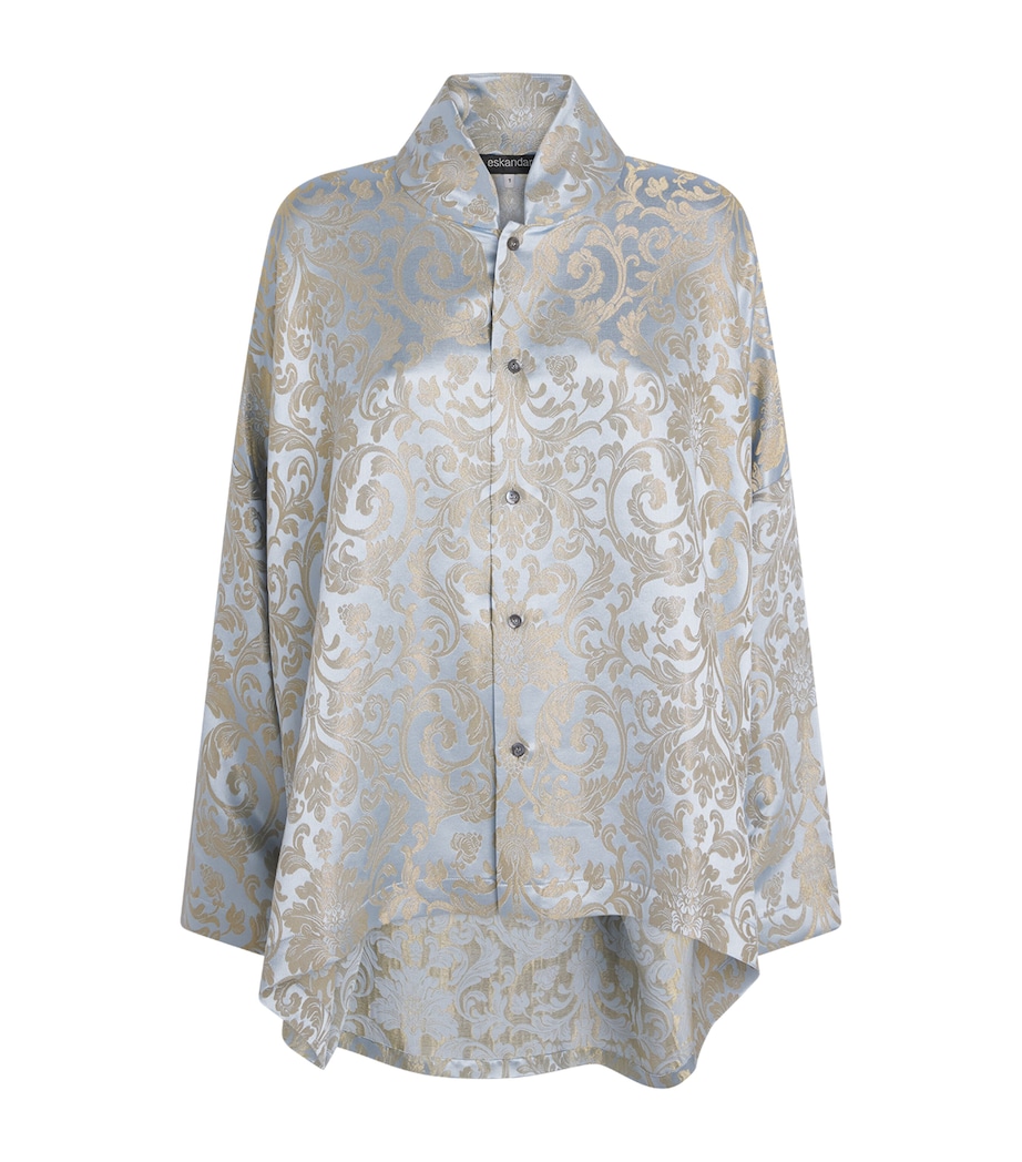 Eskandar Womens Metallic Stand-Collar Shirt Brgtnbl Image 1