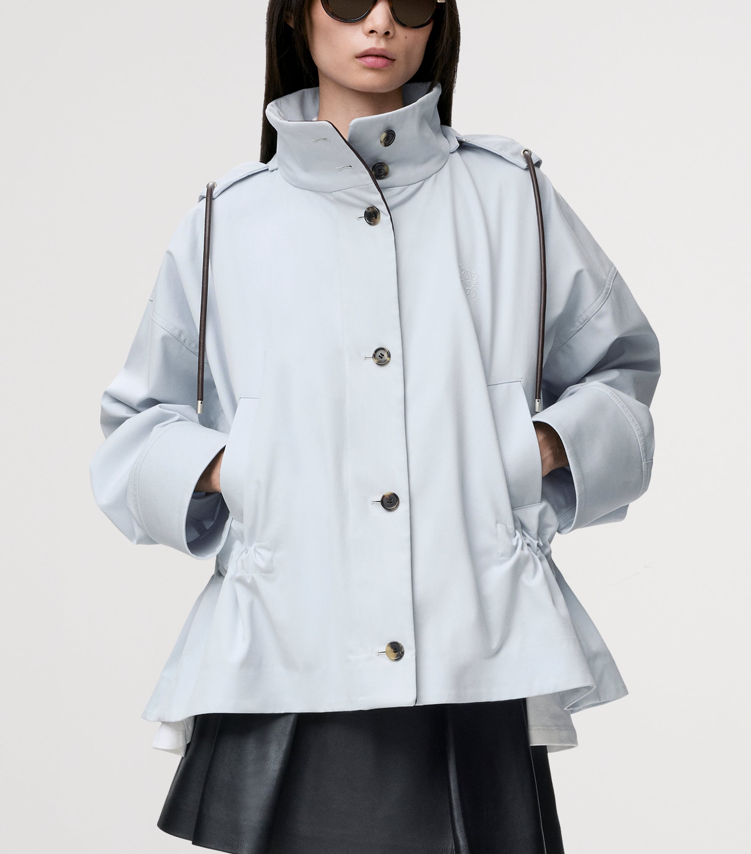LOEWE Womens Peplum-Hem Hooded Parka Blue Image 3