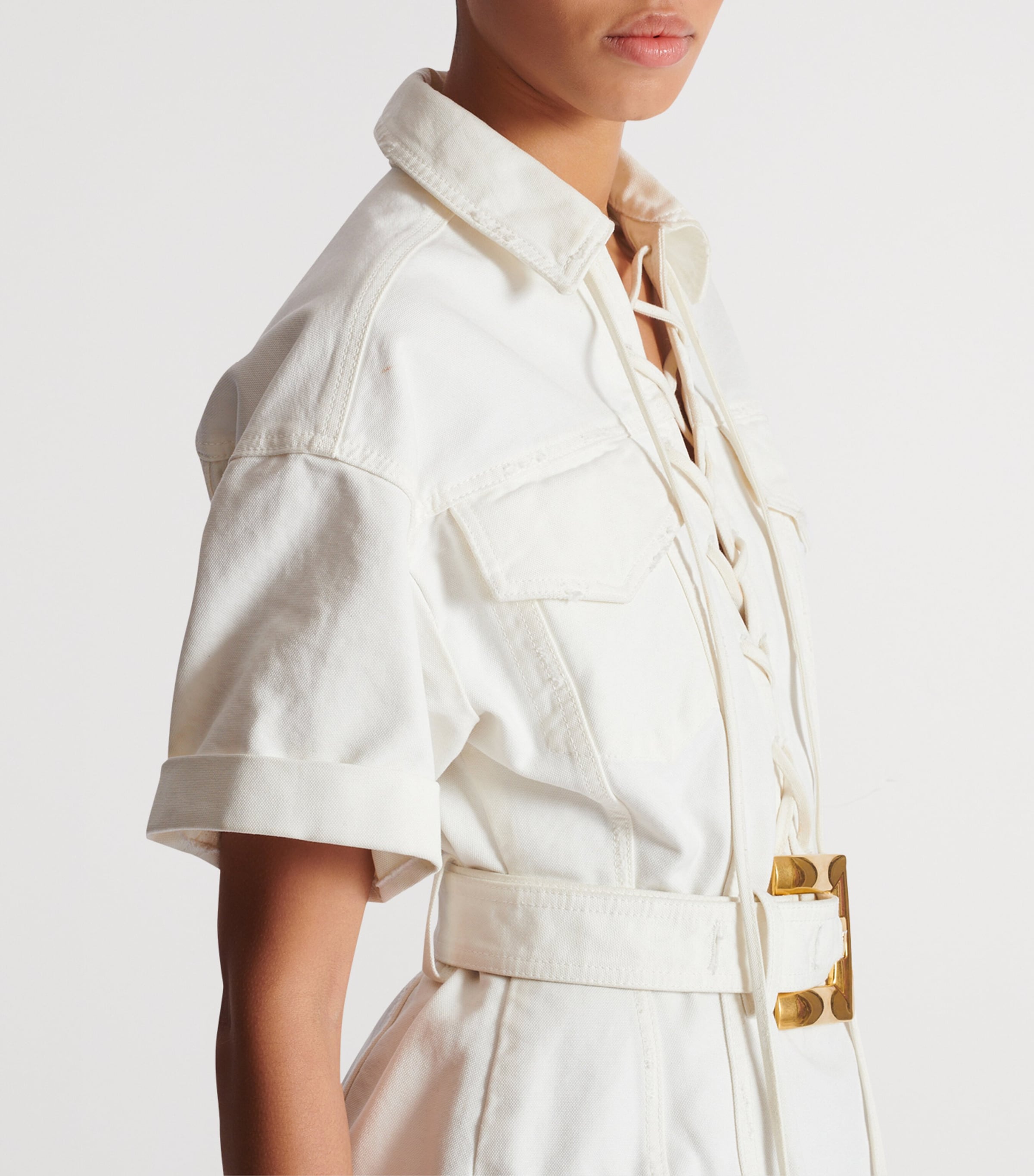 Cotton Belted Mini Dress 0FC BLANC CASS?? Image 5