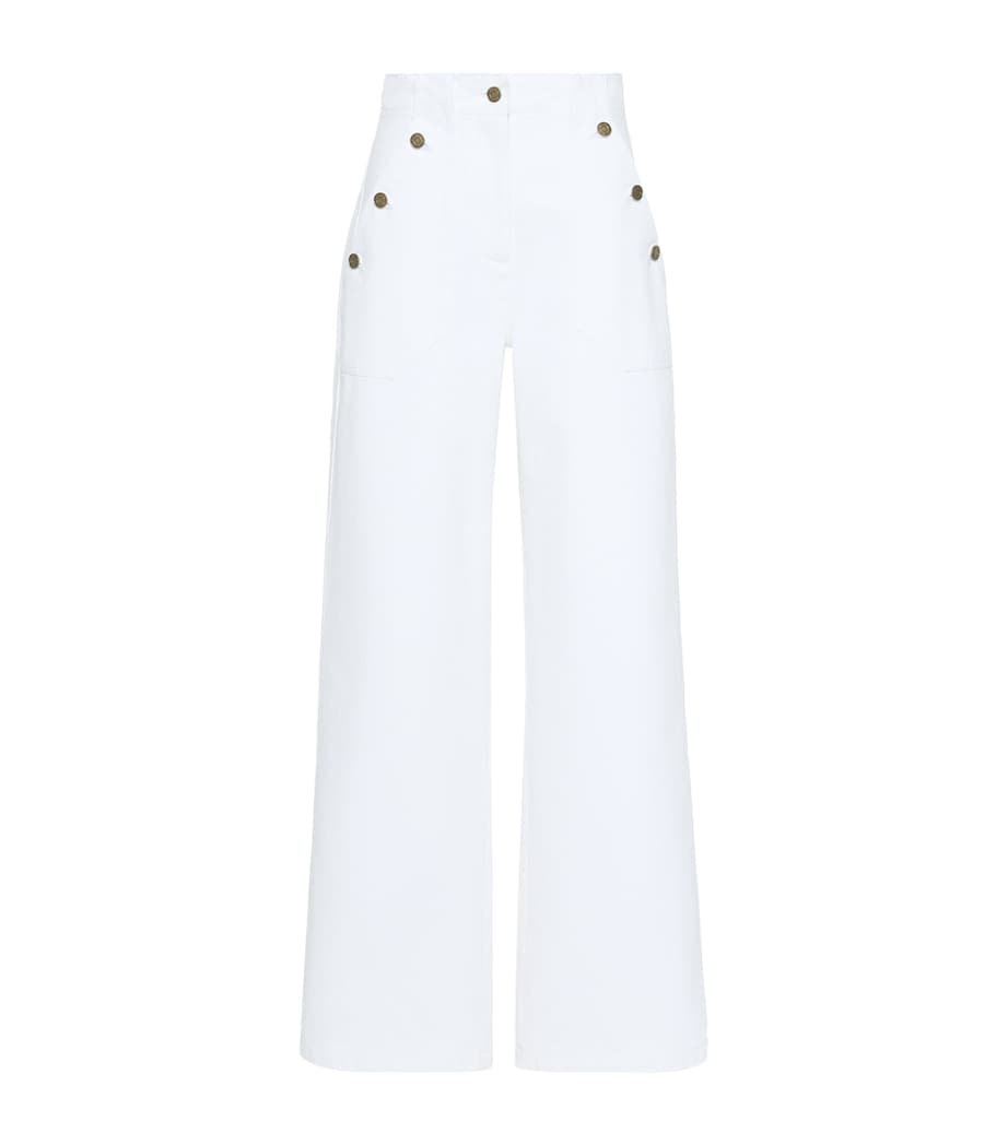 Max Mara Womens Cotton Wide-Leg Trousers White Image 1