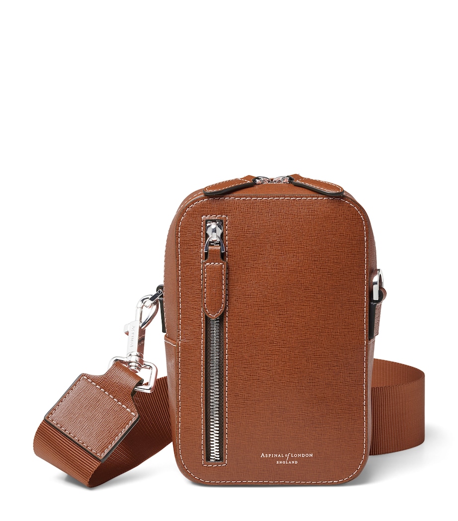 Aspinal Of London Leather Reporter North South Cross-Body Bag Chestnut Image 1