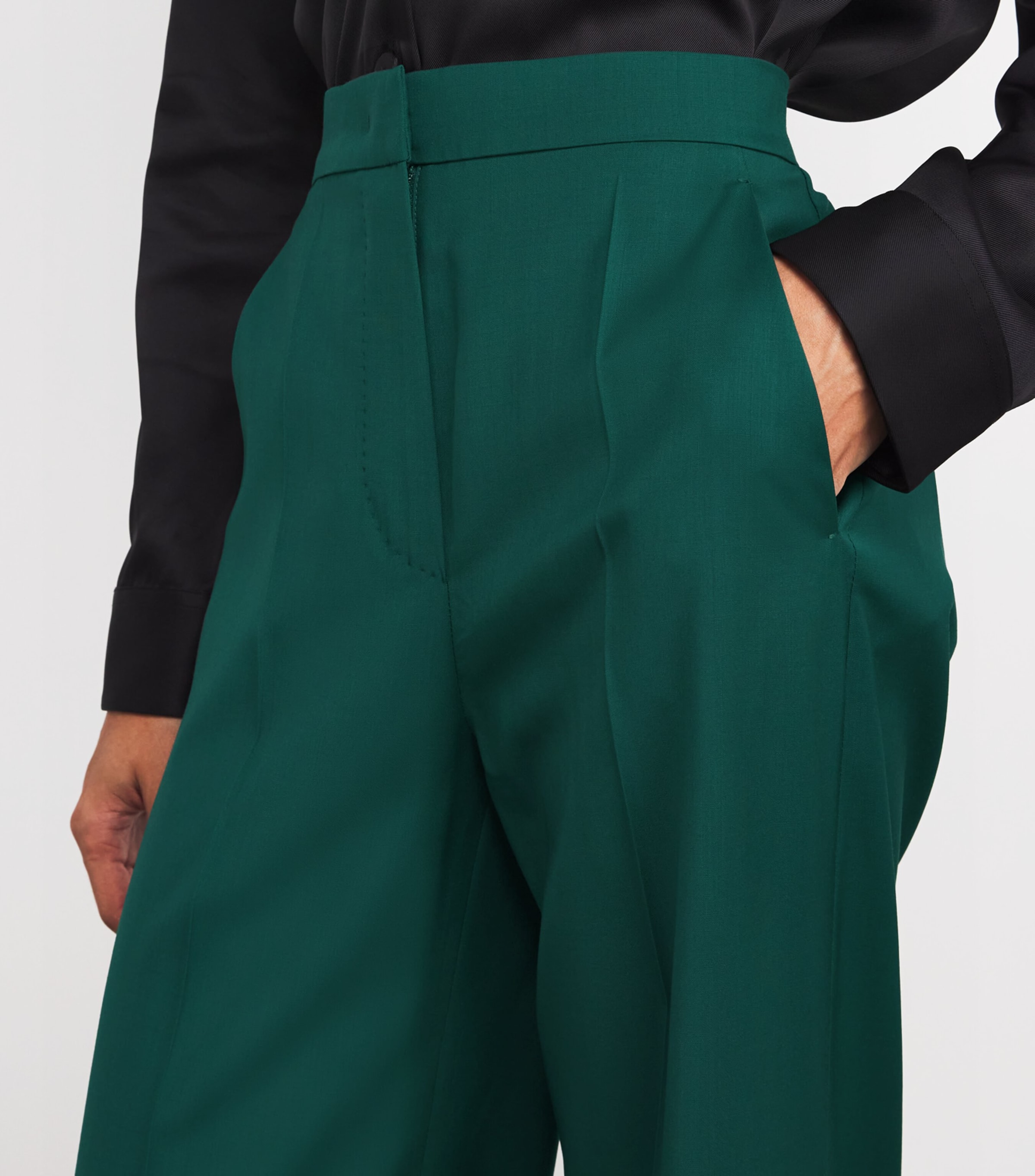 Virgin Wool Wide-Leg Trousers DARK GREEN Image 6