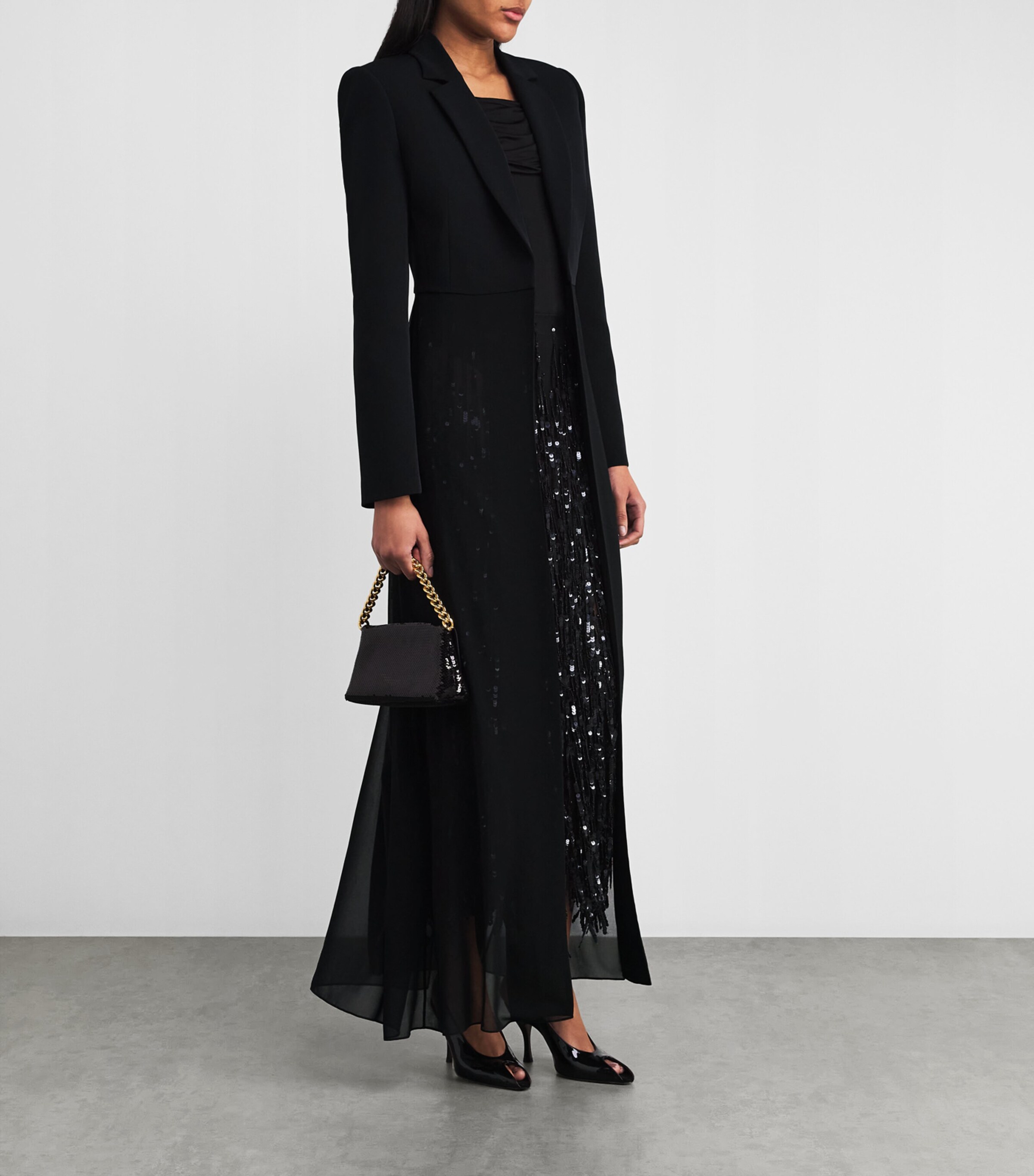 Chiffon-Trimmed Blazer 001 BLACK Image 2