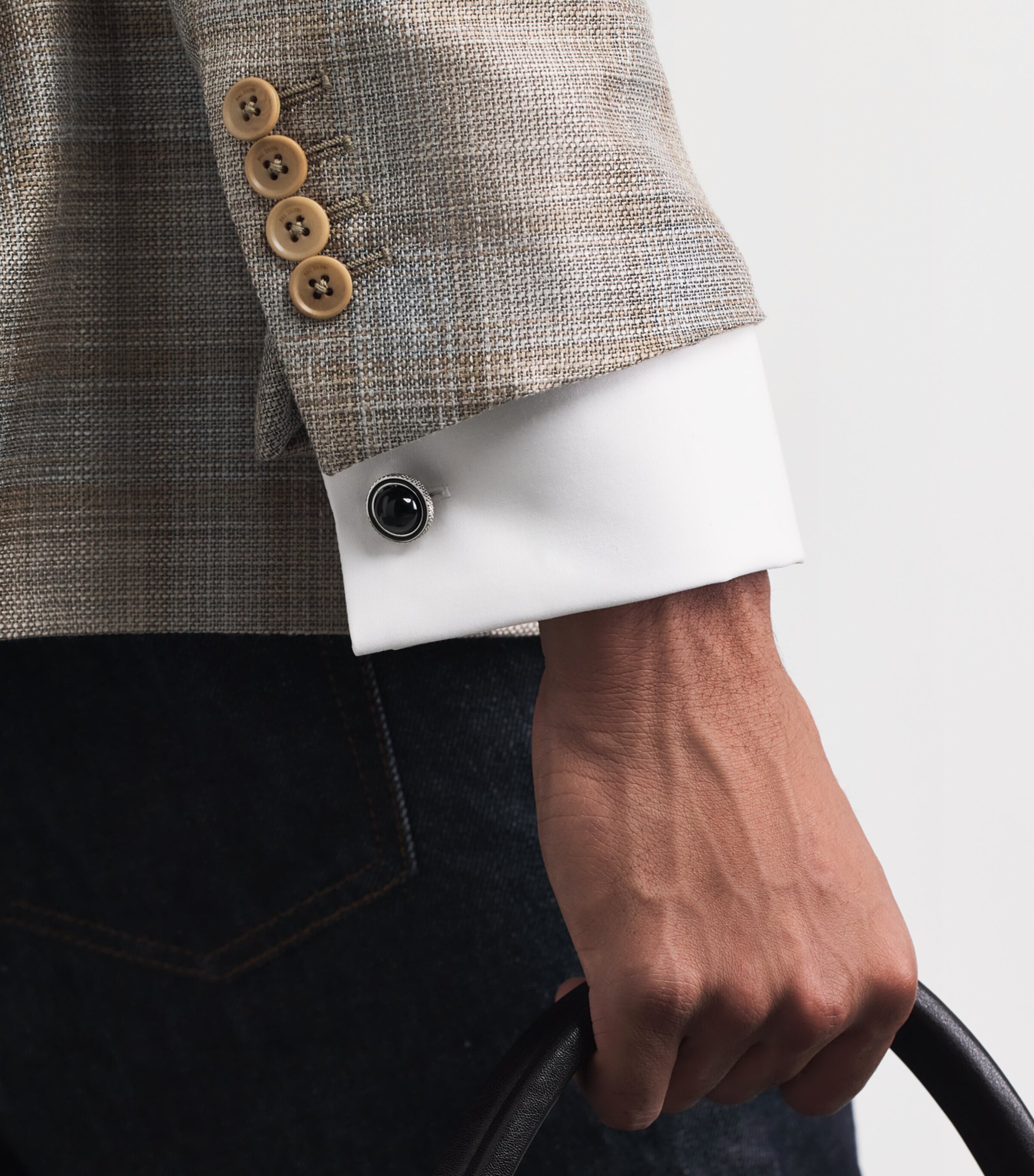 Tateossian Palladium-Plated and Onyx Gyrate Cufflinks Black Image 2