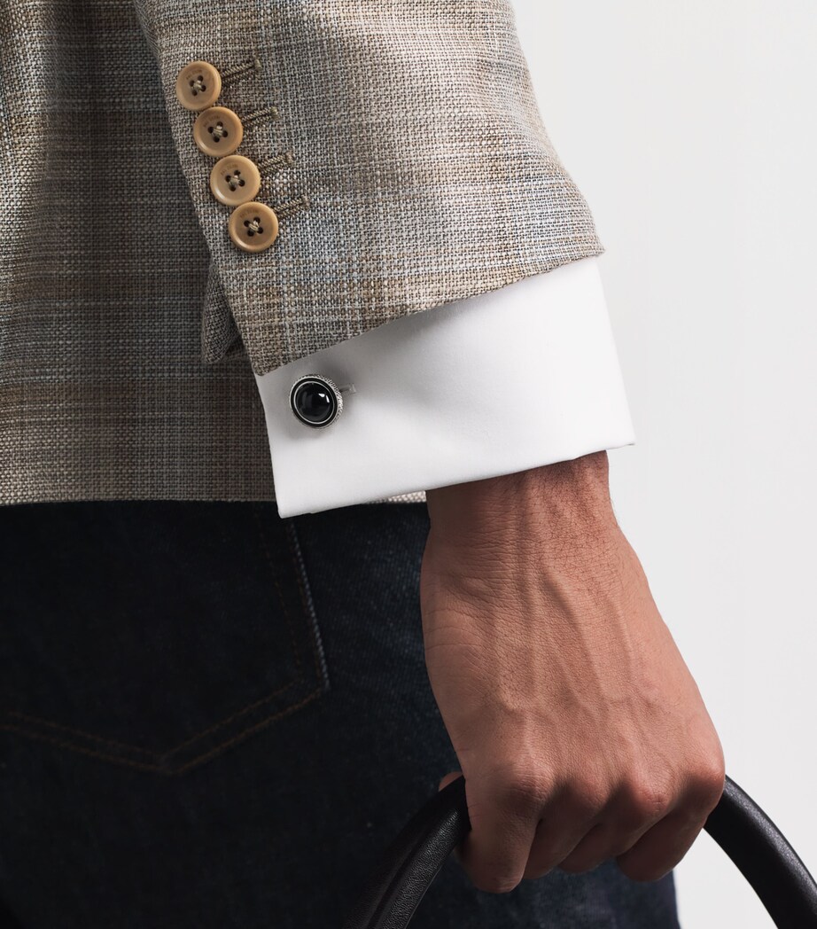 Tateossian Palladium-Plated and Onyx Gyrate Cufflinks Black Image 2