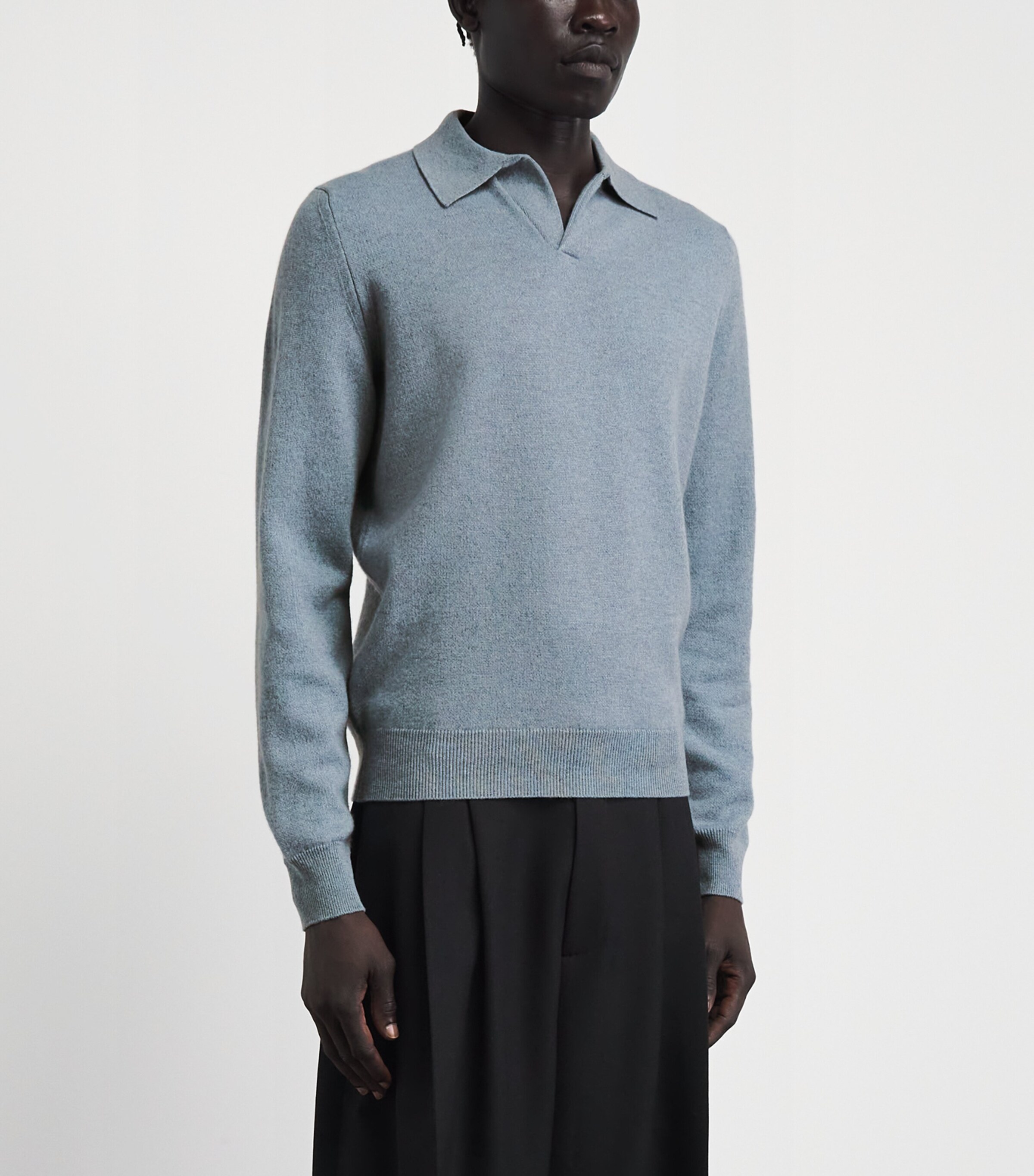 Colombo Mens Kid Cashmere Johnny Collar Sweater Light Blue Image 4