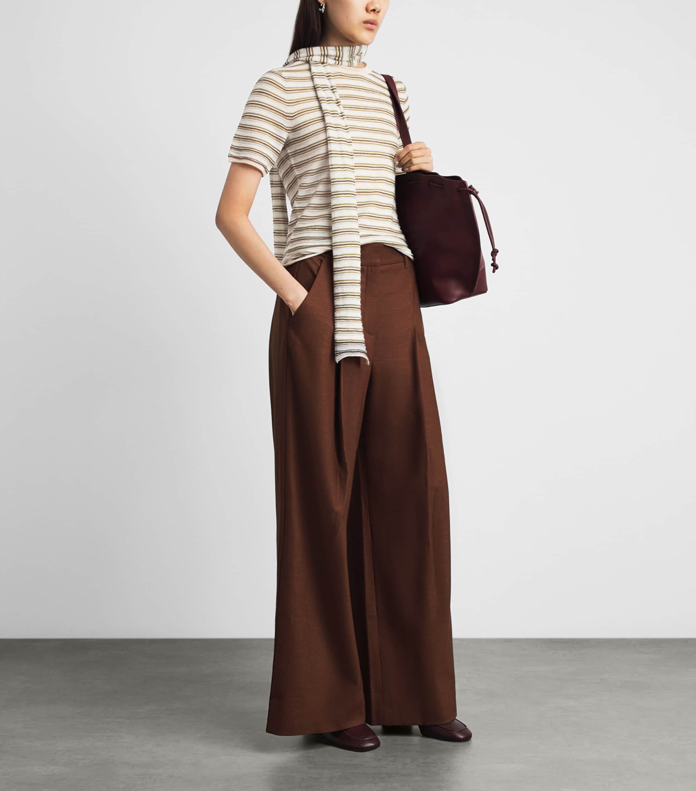 ME+EM Womens Wool-Cashmere Stripe Barely There T-Shirt Oatmeal Multi Image 2