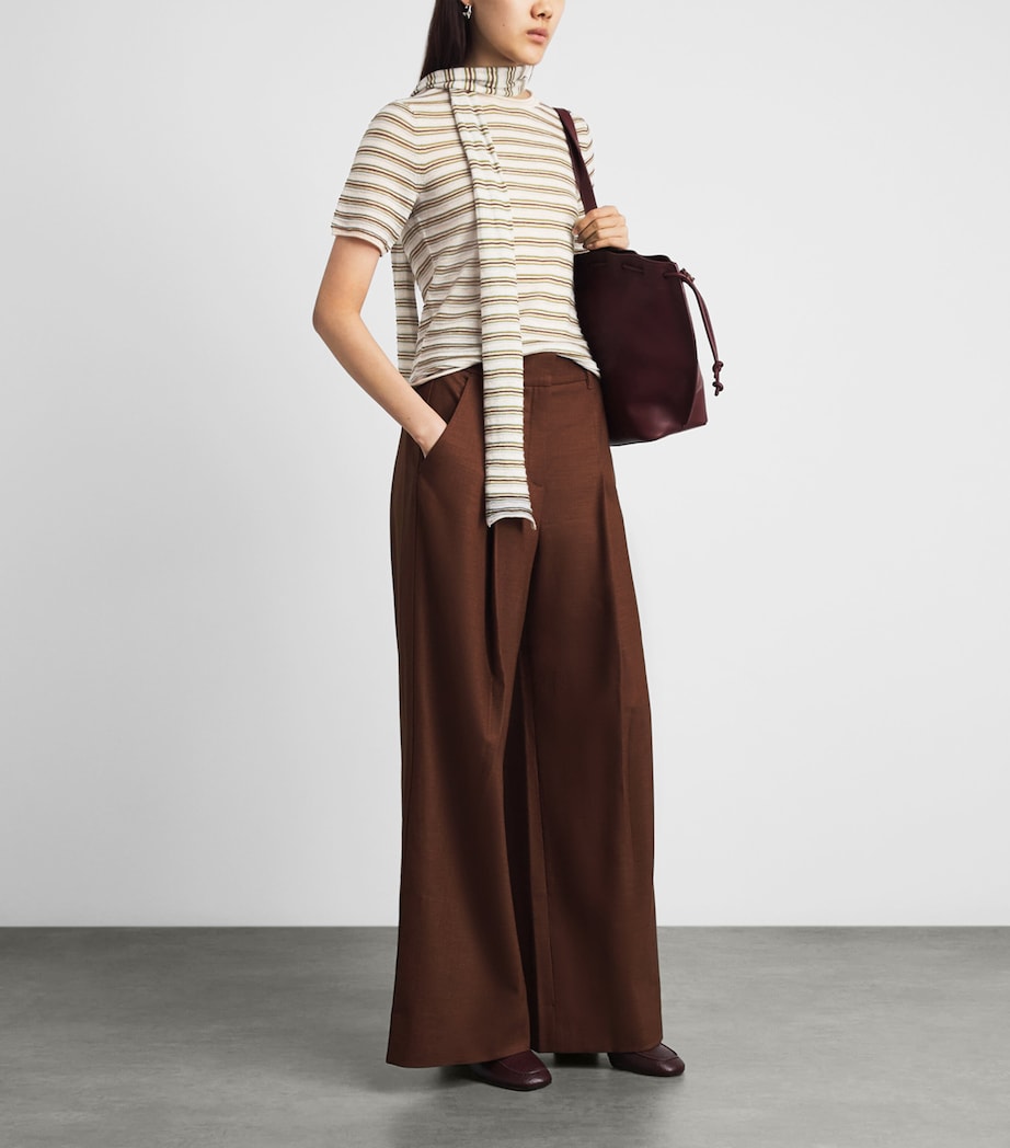 ME+EM Womens Wool-Cashmere Stripe Barely There T-Shirt Oatmeal Multi Image 2
