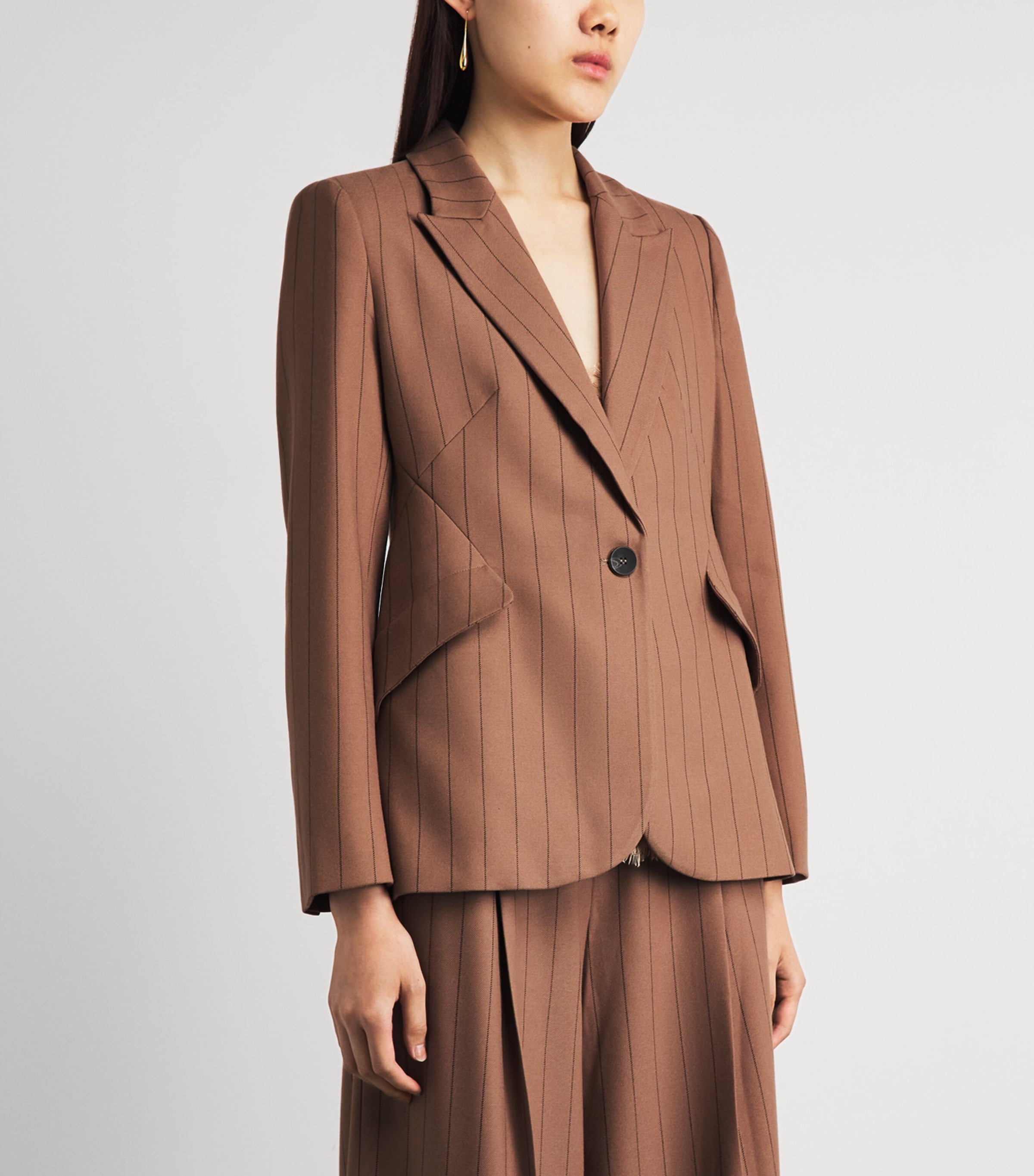 L'Agence Womens Pinstripe Chamberlain Blazer Mcha Tan/brwn Pnstrp Image 4