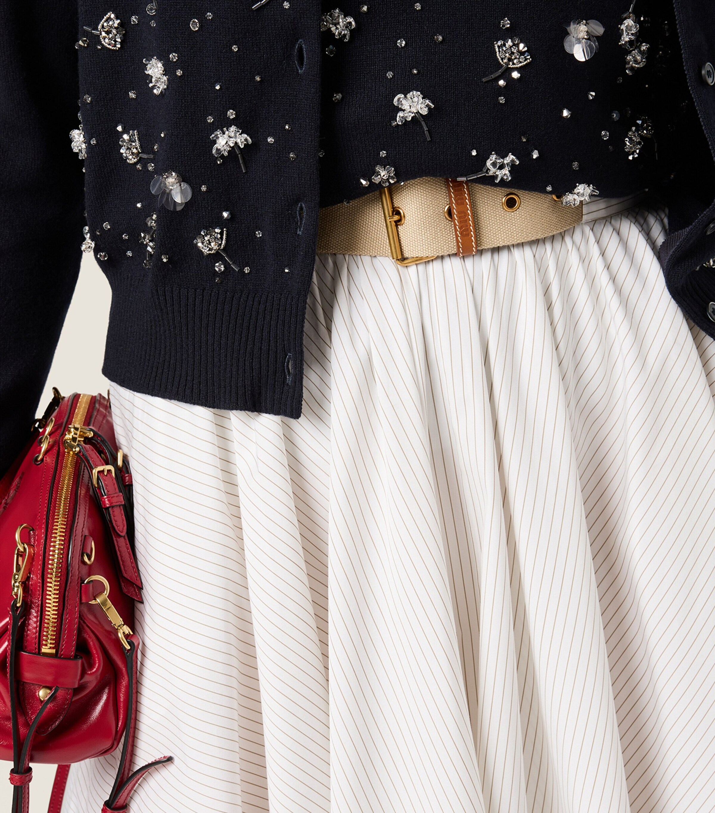 Miu Miu Womens Belted Pinstripe Midi Skirt Image 4