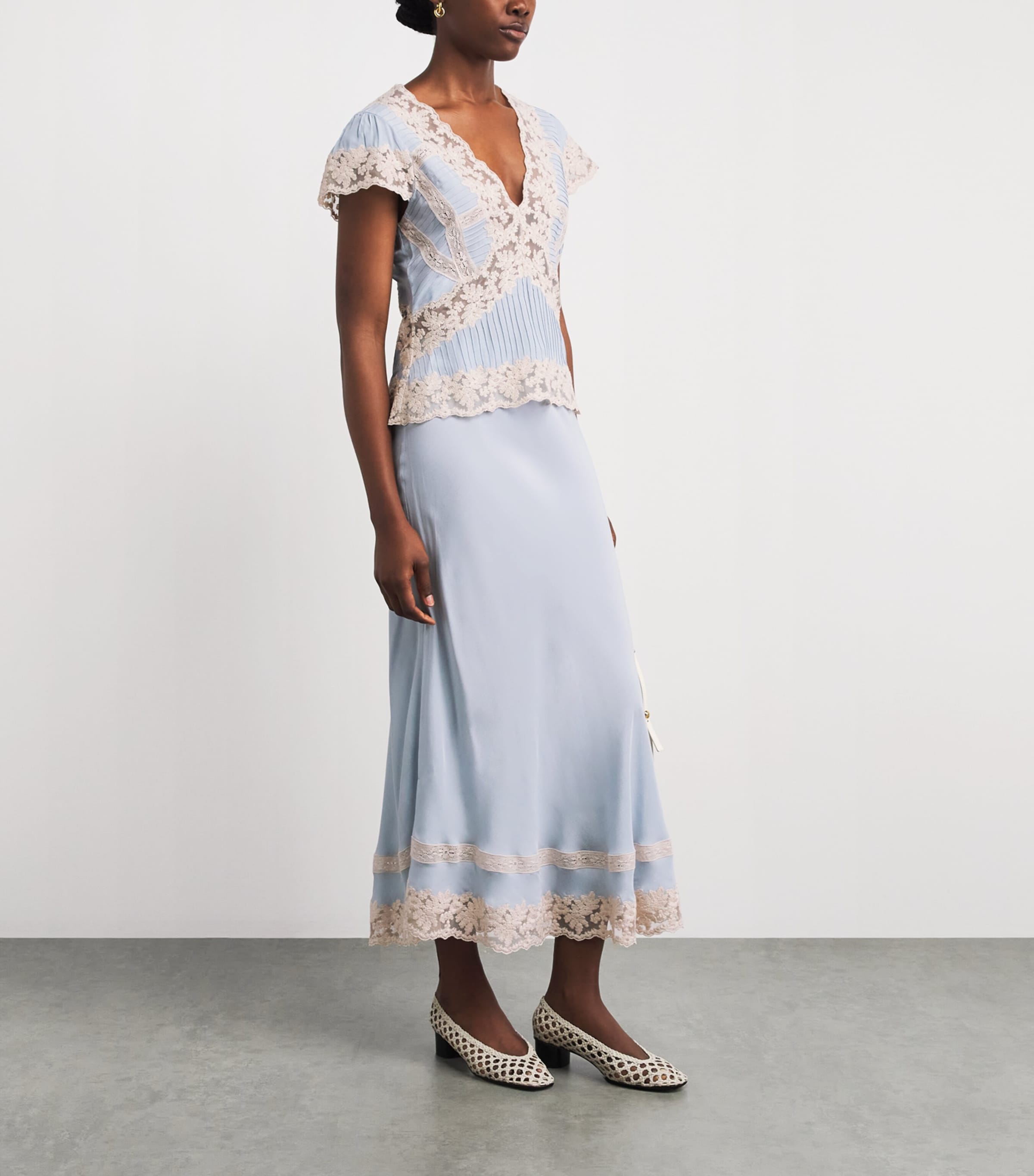 Rixo Womens Lace-Detail Vittoria Top Bluebell Image 2