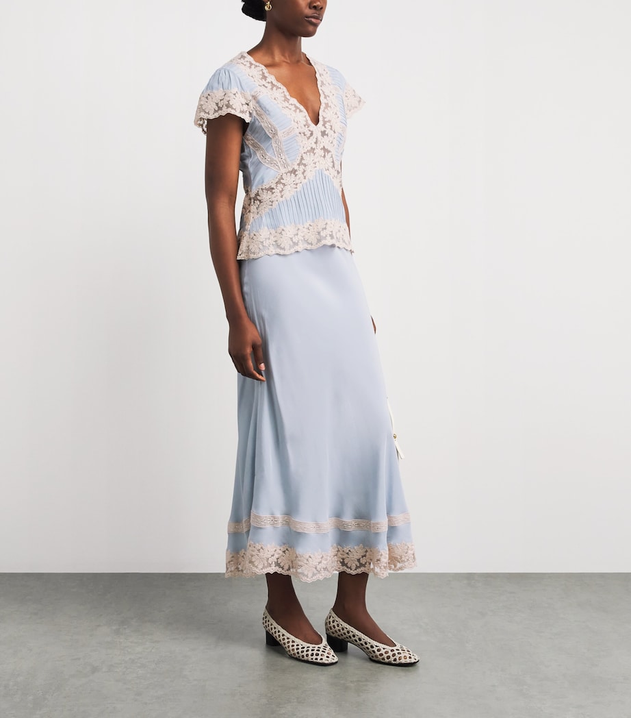Rixo Womens Lace-Detail Vittoria Top Bluebell Image 2