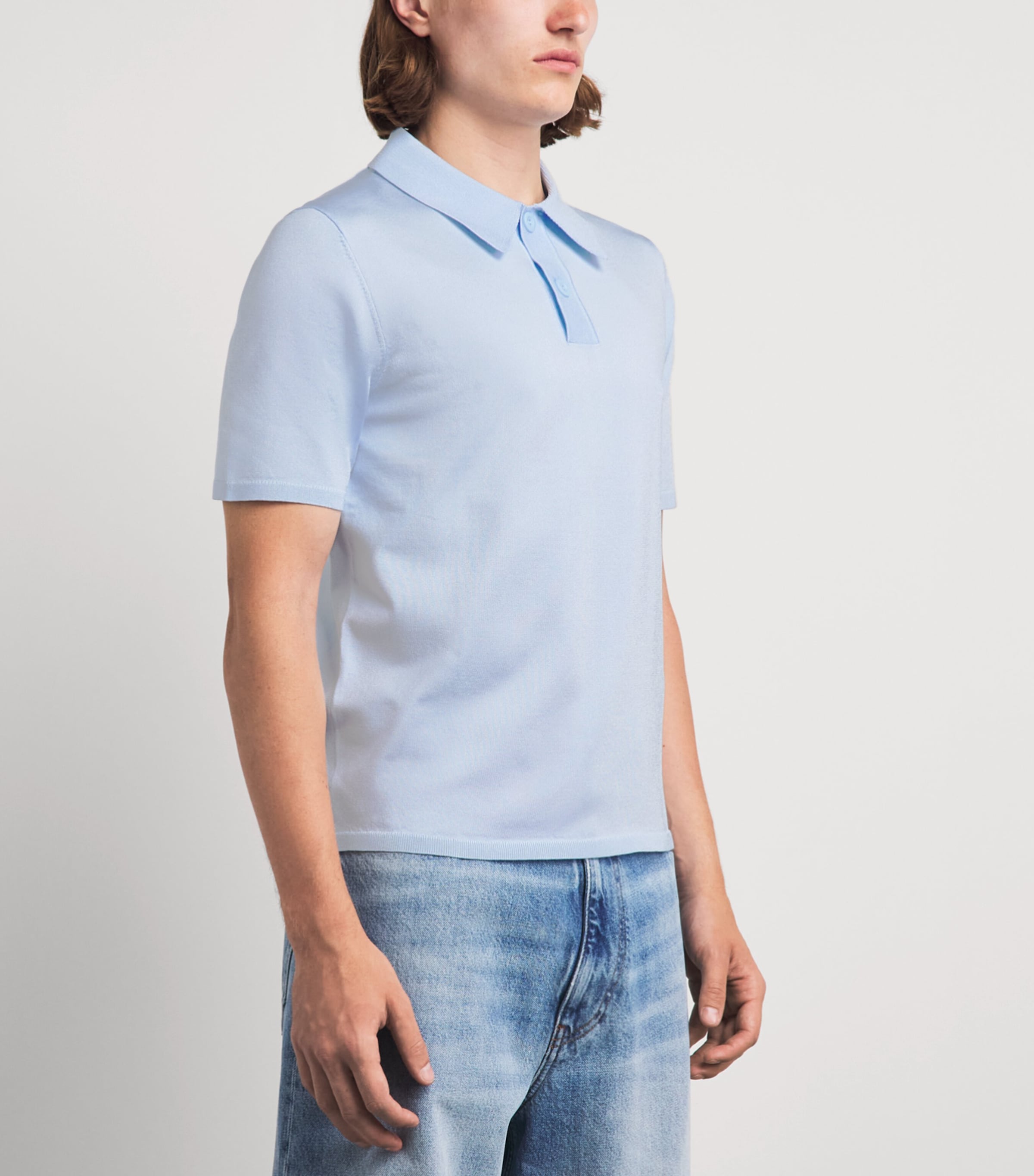 Sandro Paris Mens Knitted Polo Shirt Blue Sky Image 4