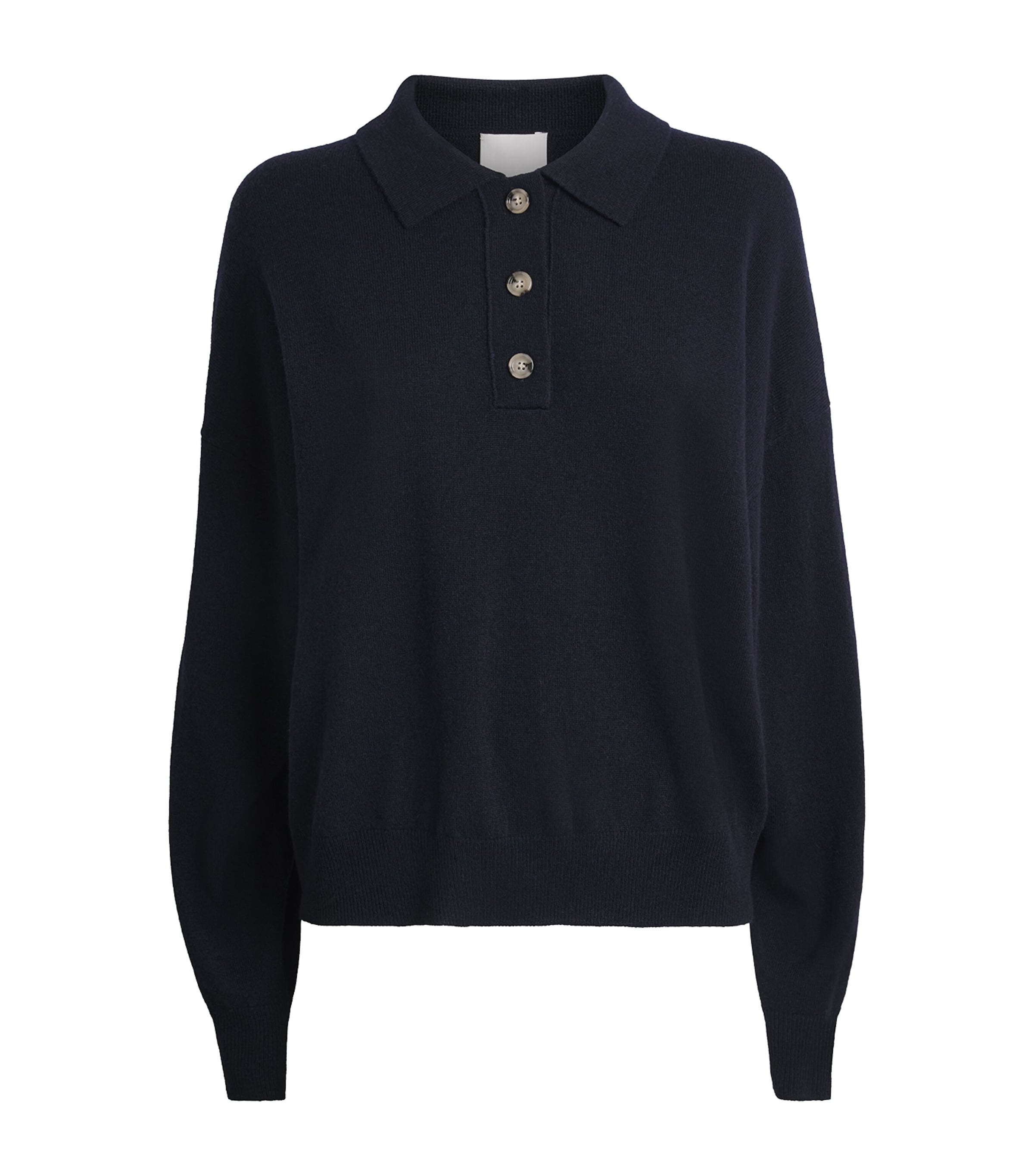 Allude Womens Cashmere Polo Sweater Navy Image 1