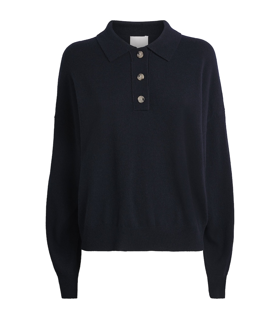 Allude Womens Cashmere Polo Sweater Navy Image 1
