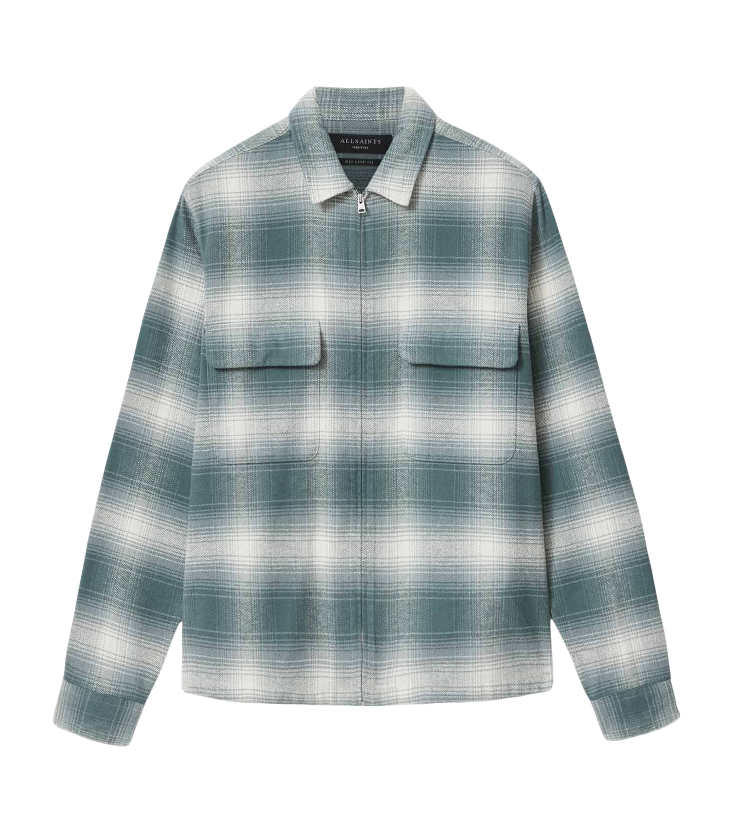 AllSaints Mens Organic Cotton Check Polanco Overshirt Blue Image 1