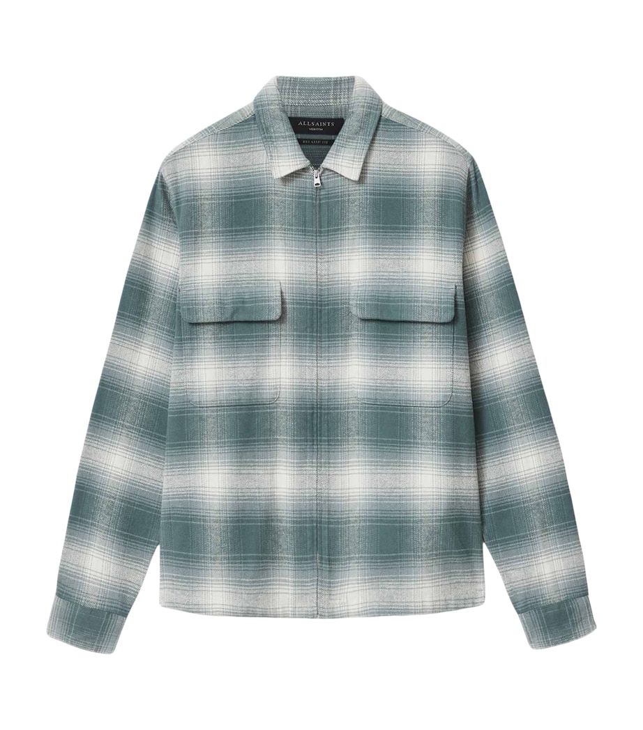 AllSaints Mens Organic Cotton Check Polanco Overshirt Blue Image 1