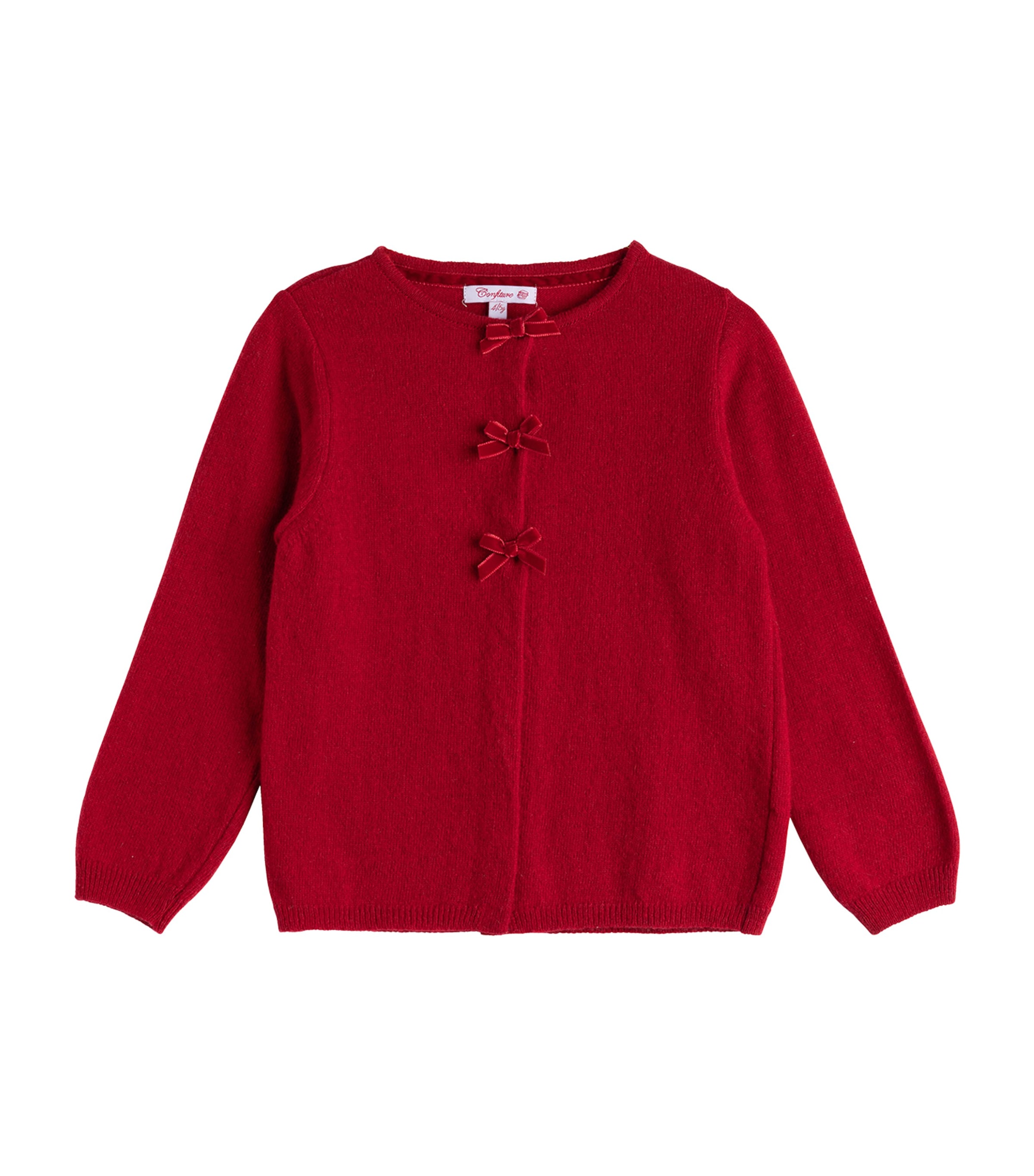 Shop Trotters Wool-blend Velvet-bow Cardigan In Red