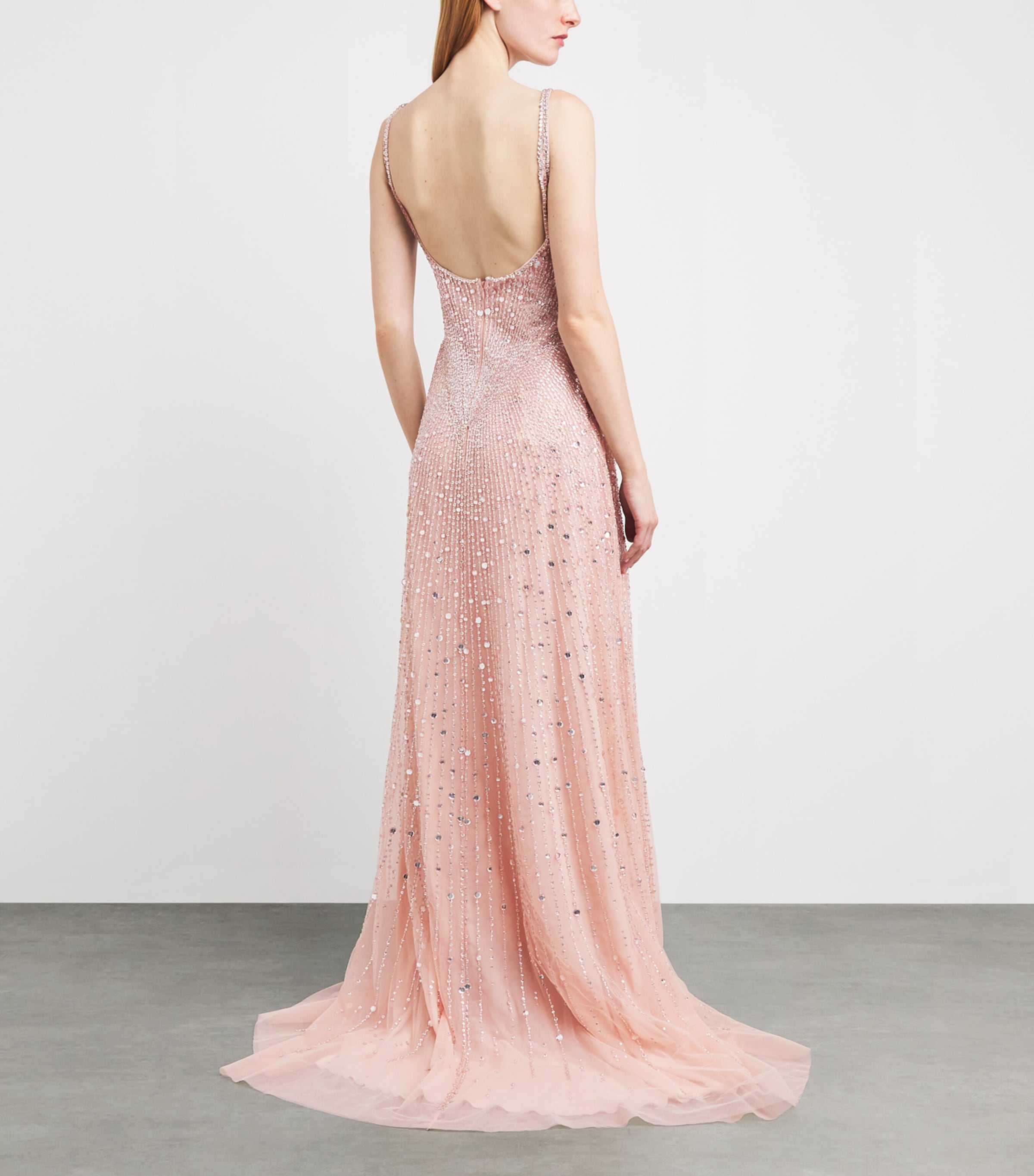 GEORGES HOBEIKA Womens Silk-Blend Embellished Sleeveless Gown Pink Rose Smoke Image 4