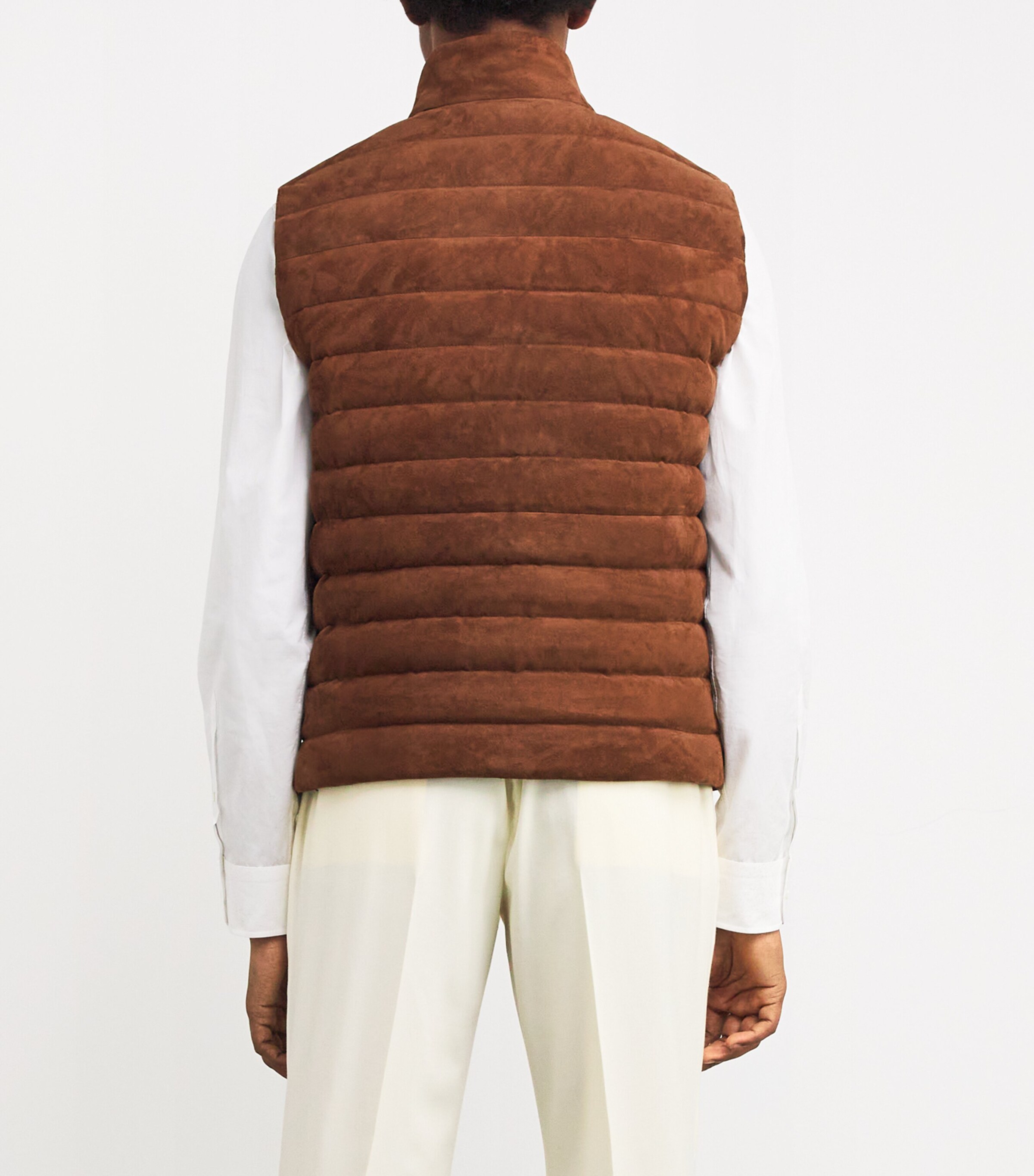 Ralph Lauren Purple Label Mens Suede Hoffman Padded Gilet Chestnut Brown Image 4