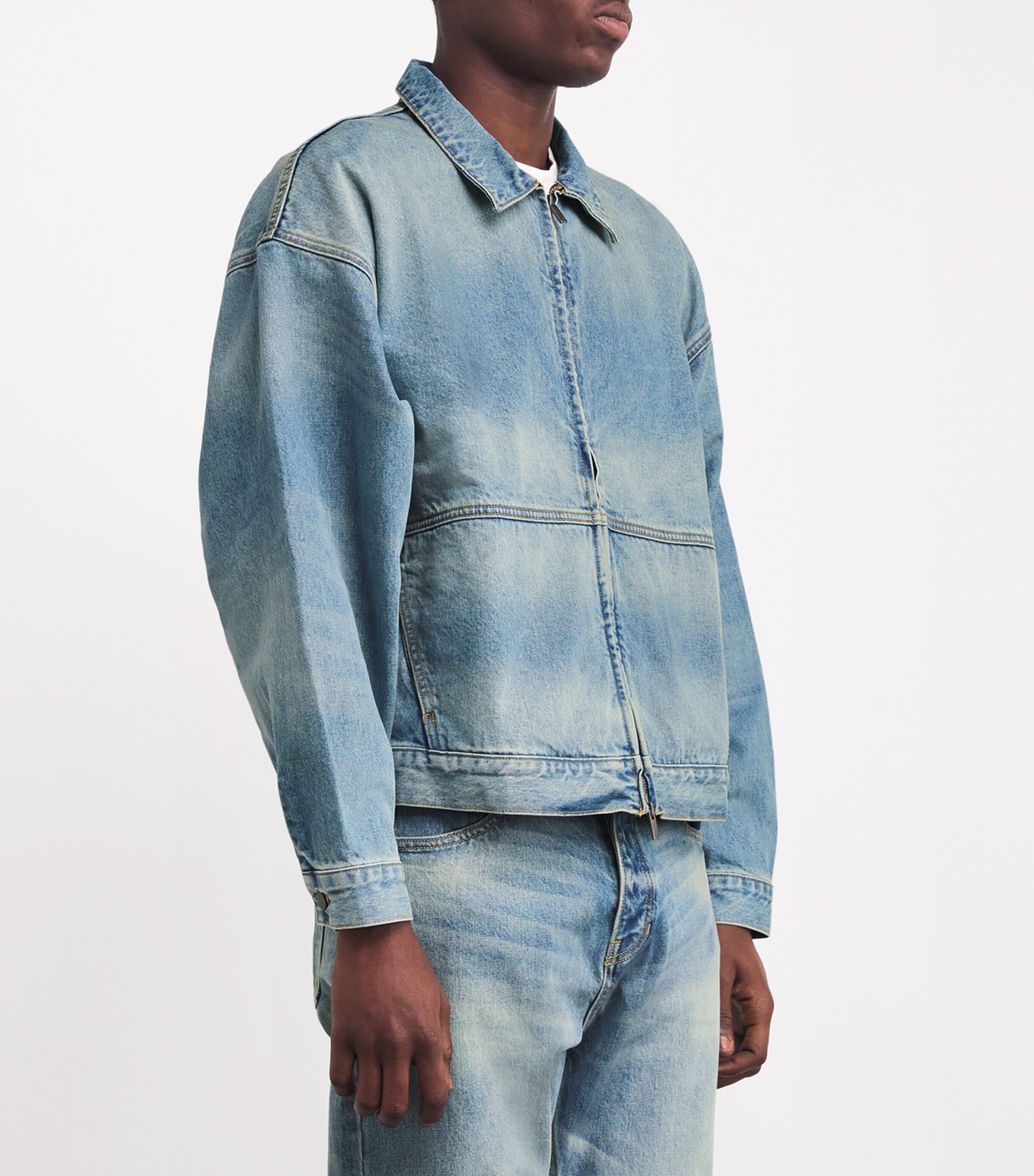 FEAR OF GOD ESSENTIALS Mens Denim Zip-Up Jacket Vintage Blue Image 3