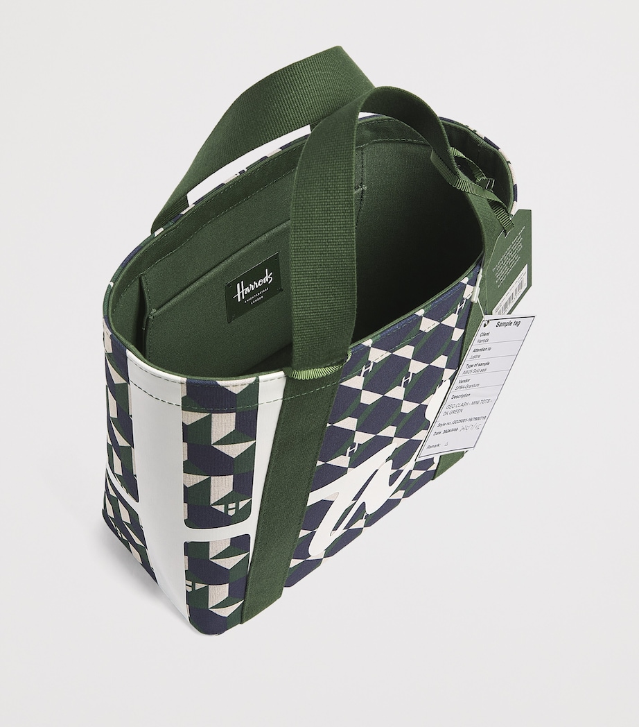 Mini Cotton Geometric Logo Tote Bag HARRODS GREEN Image 3